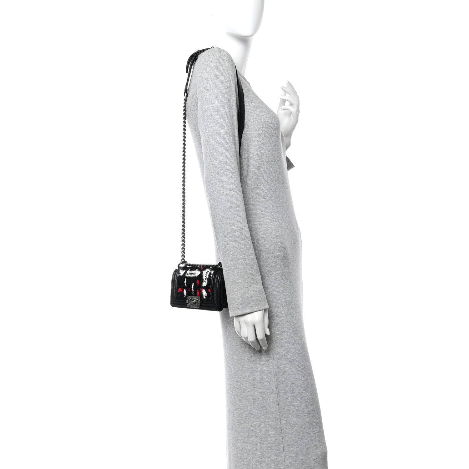 Chanel Lambskin Tweed Logo Embroidered Mini Boy Flap White Red Black