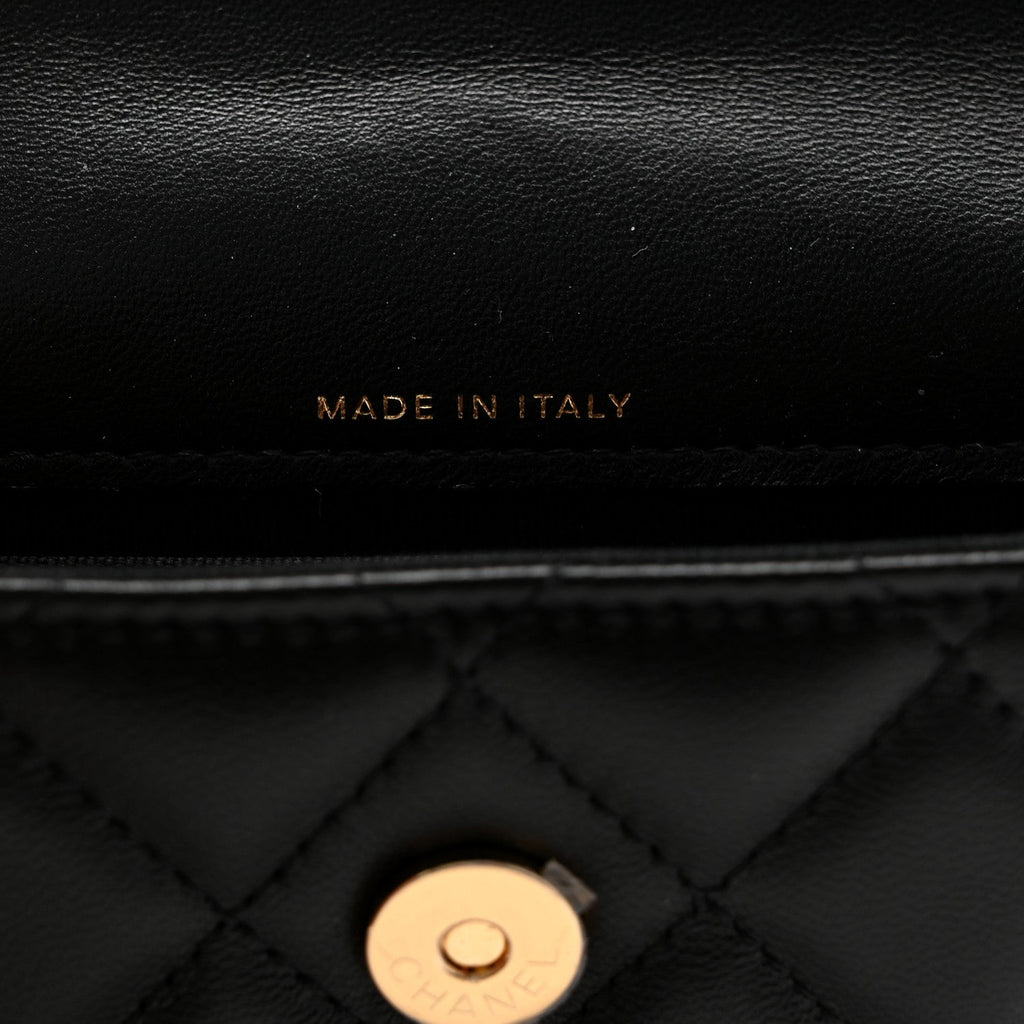 Chanel Lambskin Quilted CC Hook Card Holder Black