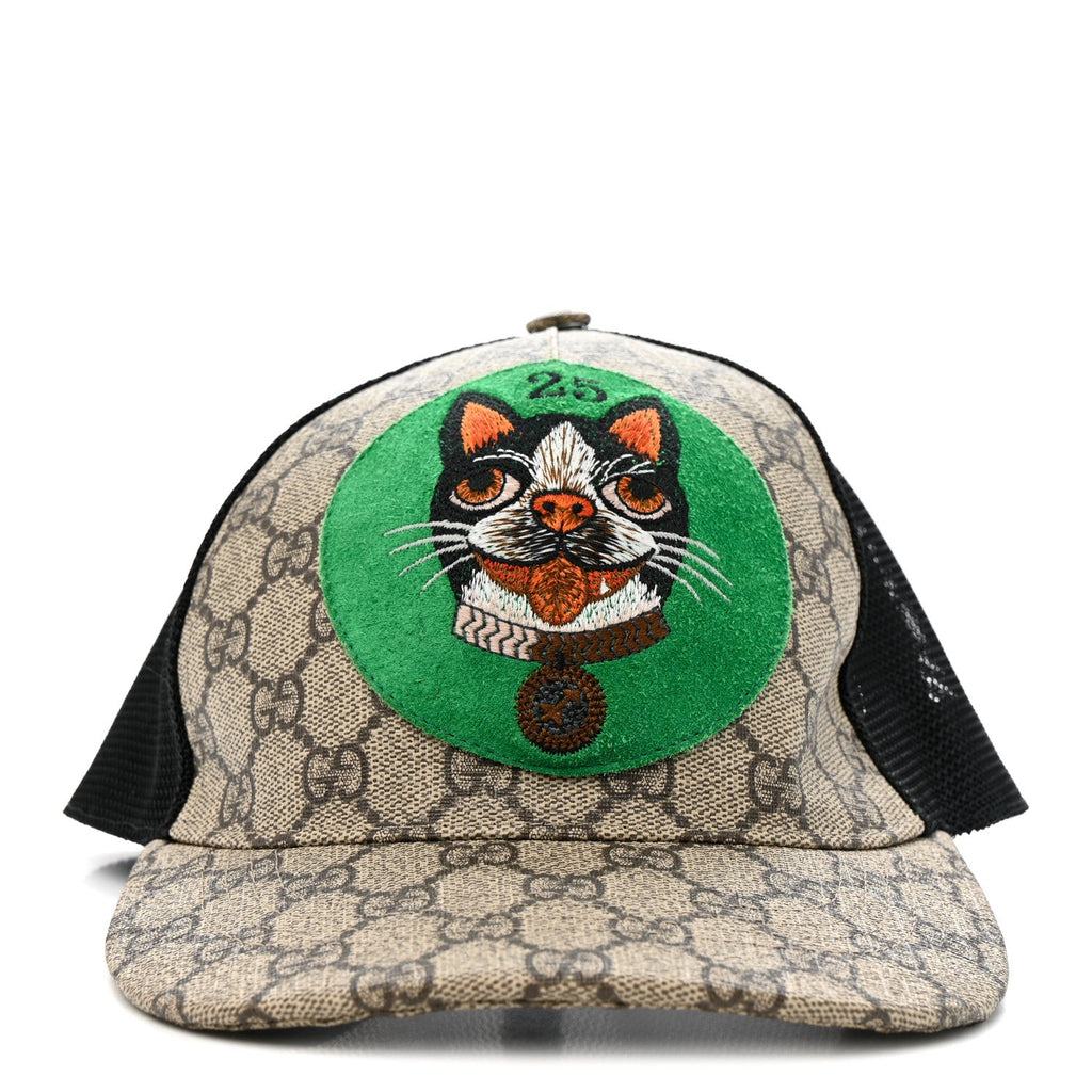 Gucci GG Supreme Monogram Bosco Patch Baseball Hat 57 Beige Green