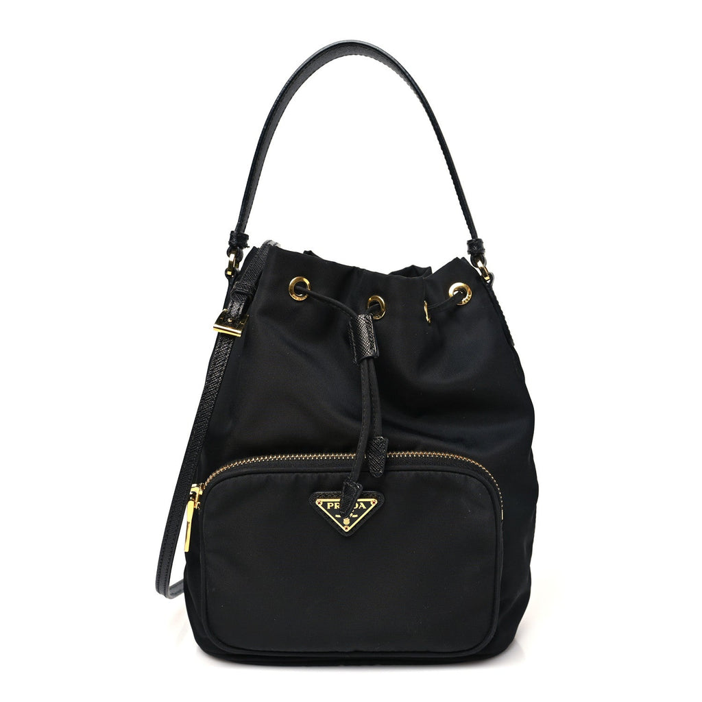 Prada Saffiano Tessuto Nylon Mini Bucket Crossbody Bag Black