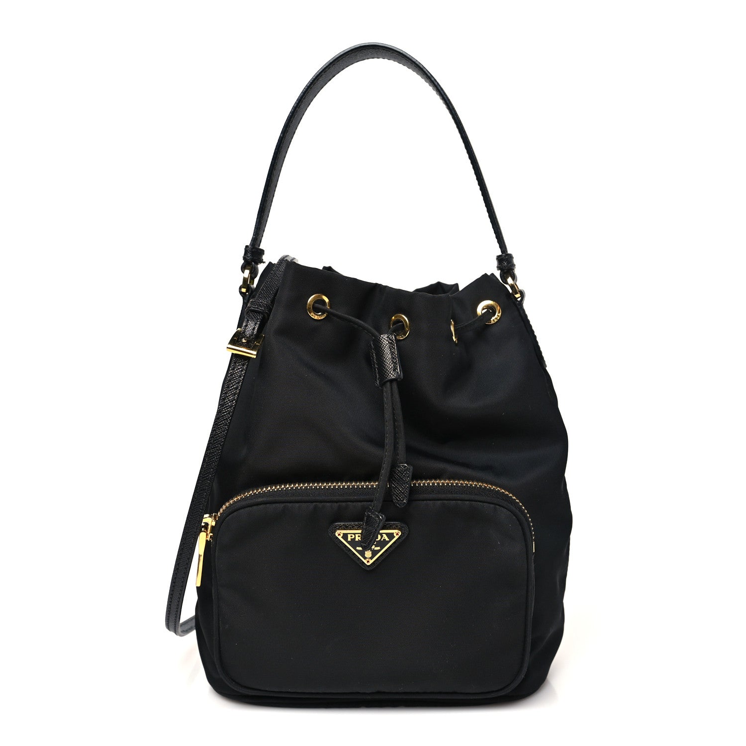 Prada Saffiano Tessuto Nylon Mini Bucket Crossbody Bag Black