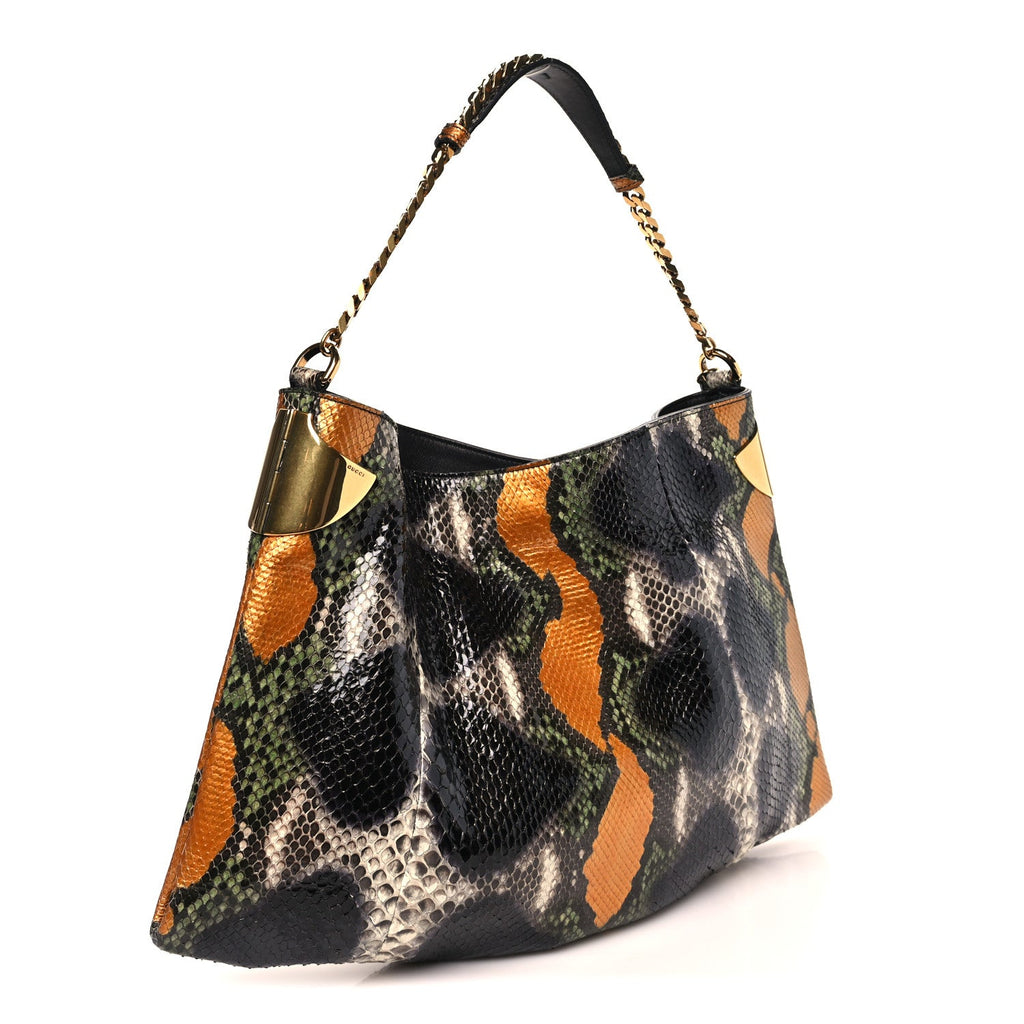 Gucci Snakeskin Medium 1970 Shoulder Bag Black Multicolor