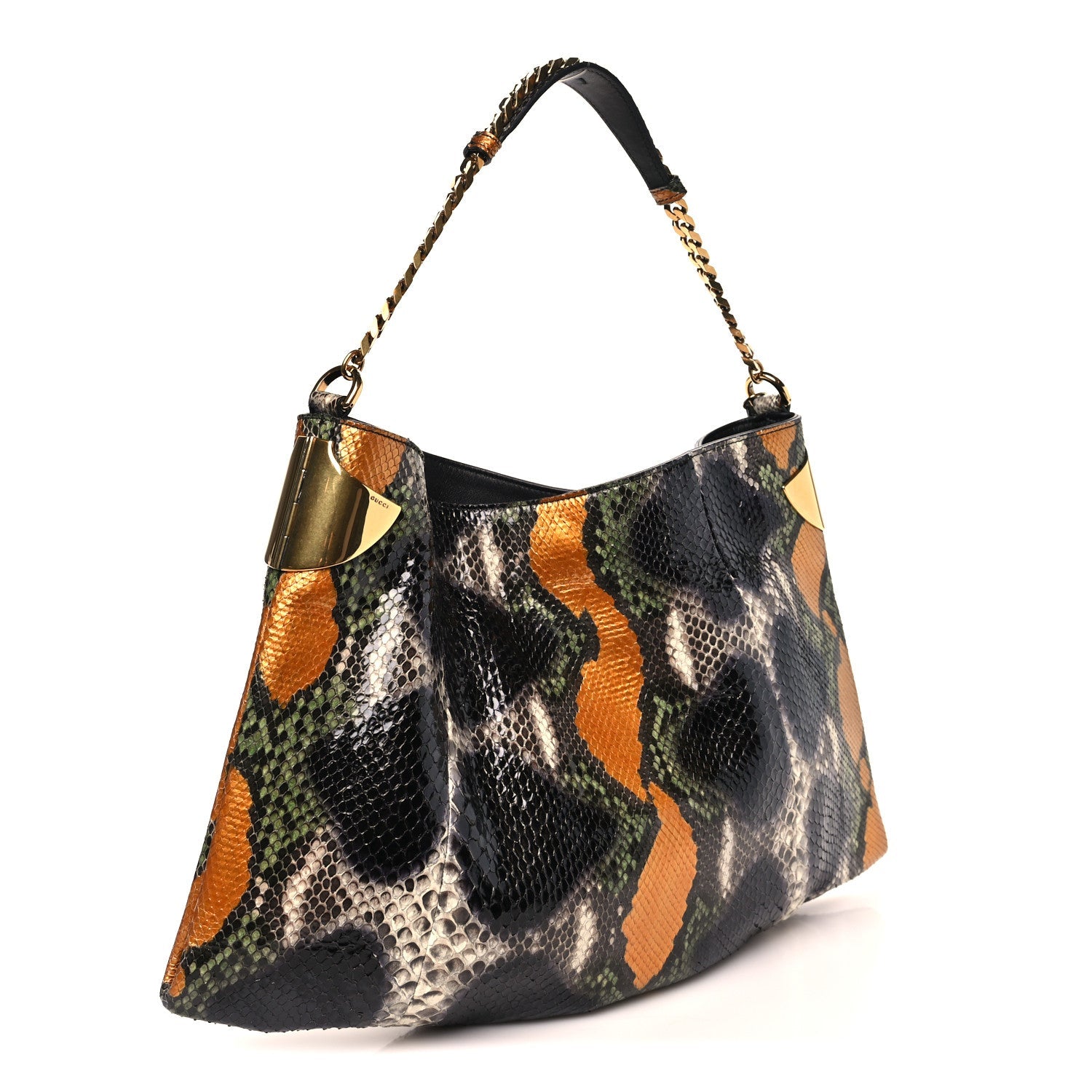Gucci Snakeskin Medium 1970 Shoulder Bag Black Multicolor
