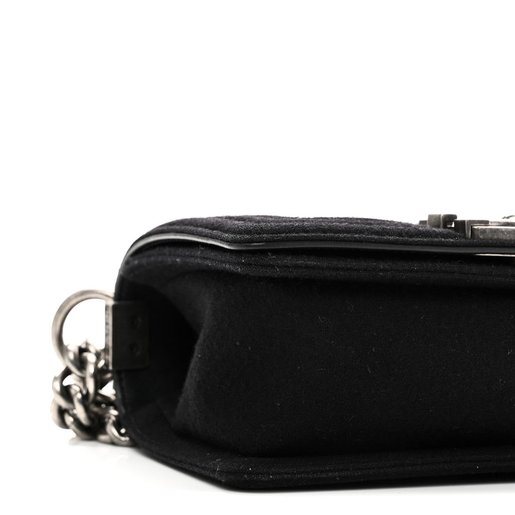 Chanel Wool Felt Embellished Small Boy Flap Black