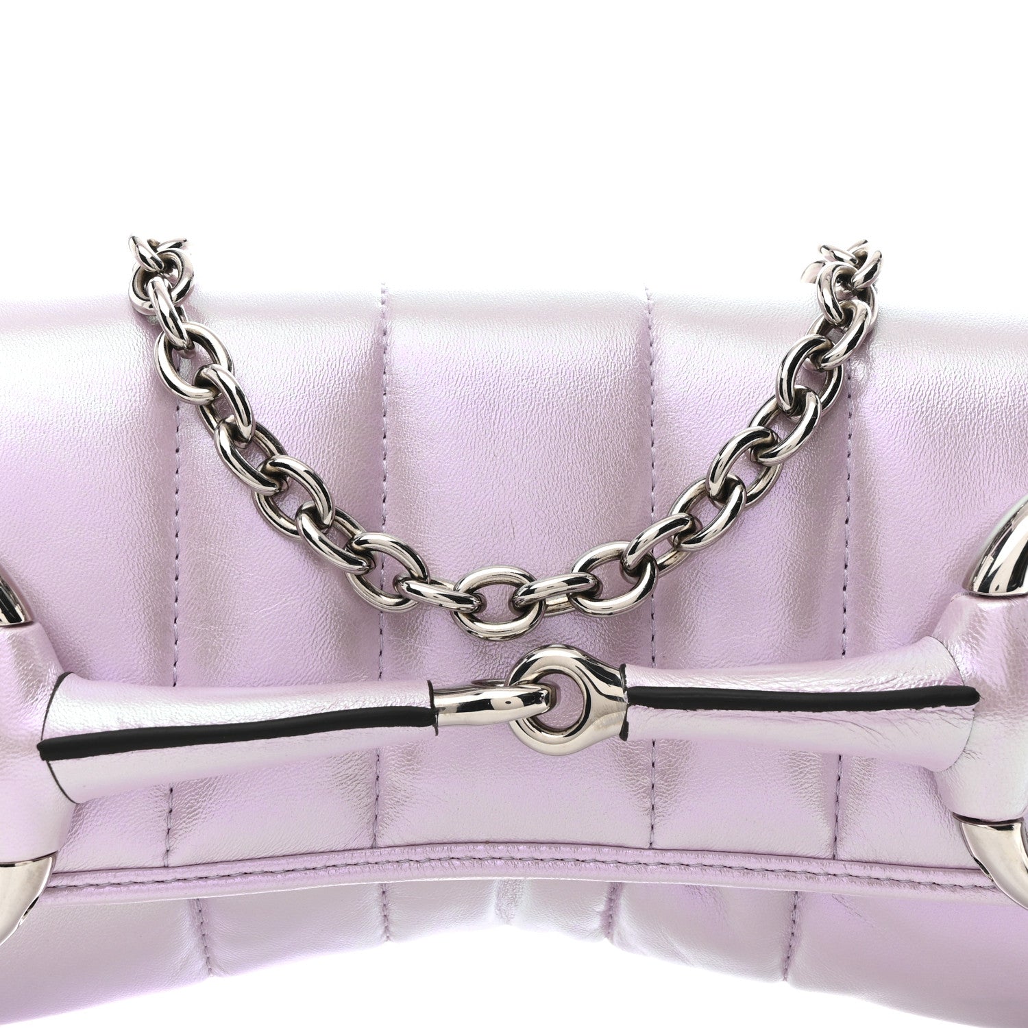 Gucci Iridescent Nappa Vertical Matelasse Medium Maxi Horsebit Chain Shoulder Bag Escape Pink