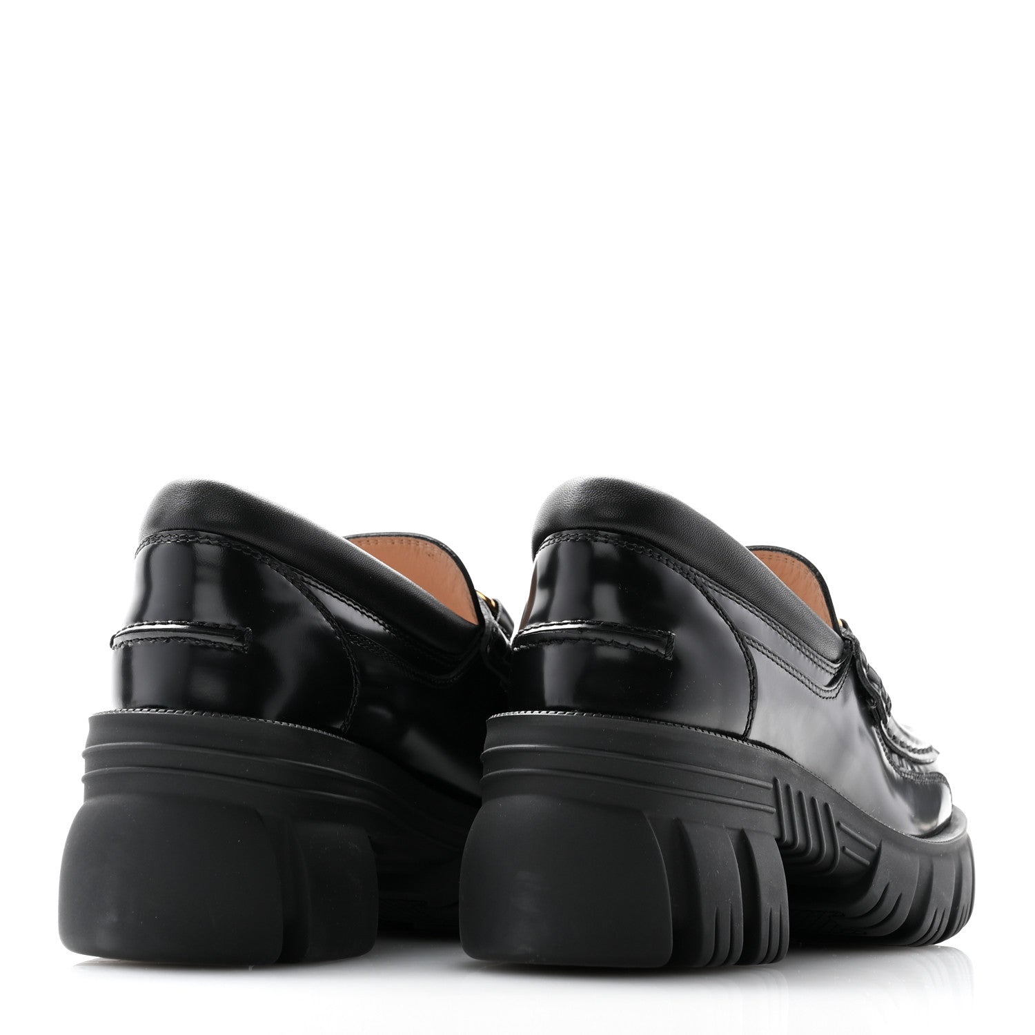 Gucci Magnum Calfskin Nappa Samoa Womens Horsebit Platform Chunky Lug Sole 40mm Loafers 35.5 Black