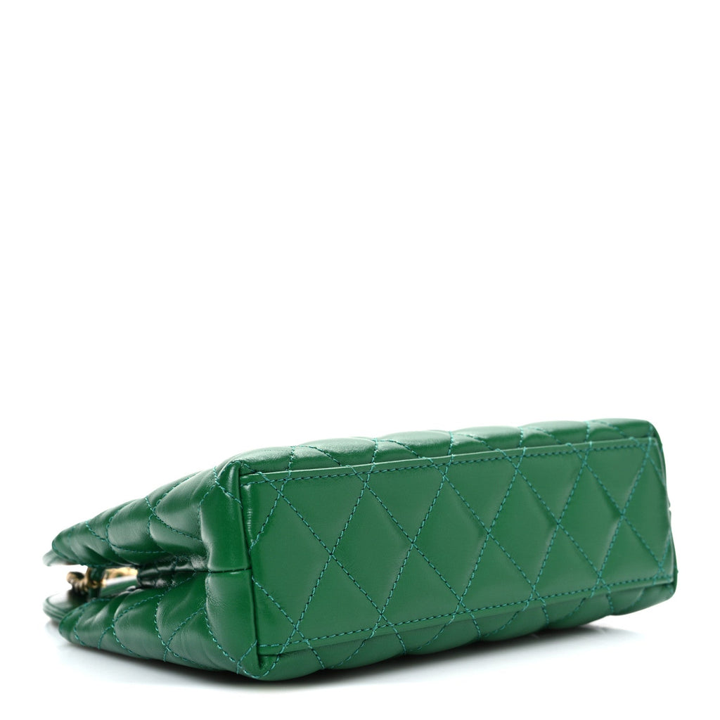 Chanel Shiny Aged Calfskin Quilted Nano Kelly Shopper Green
