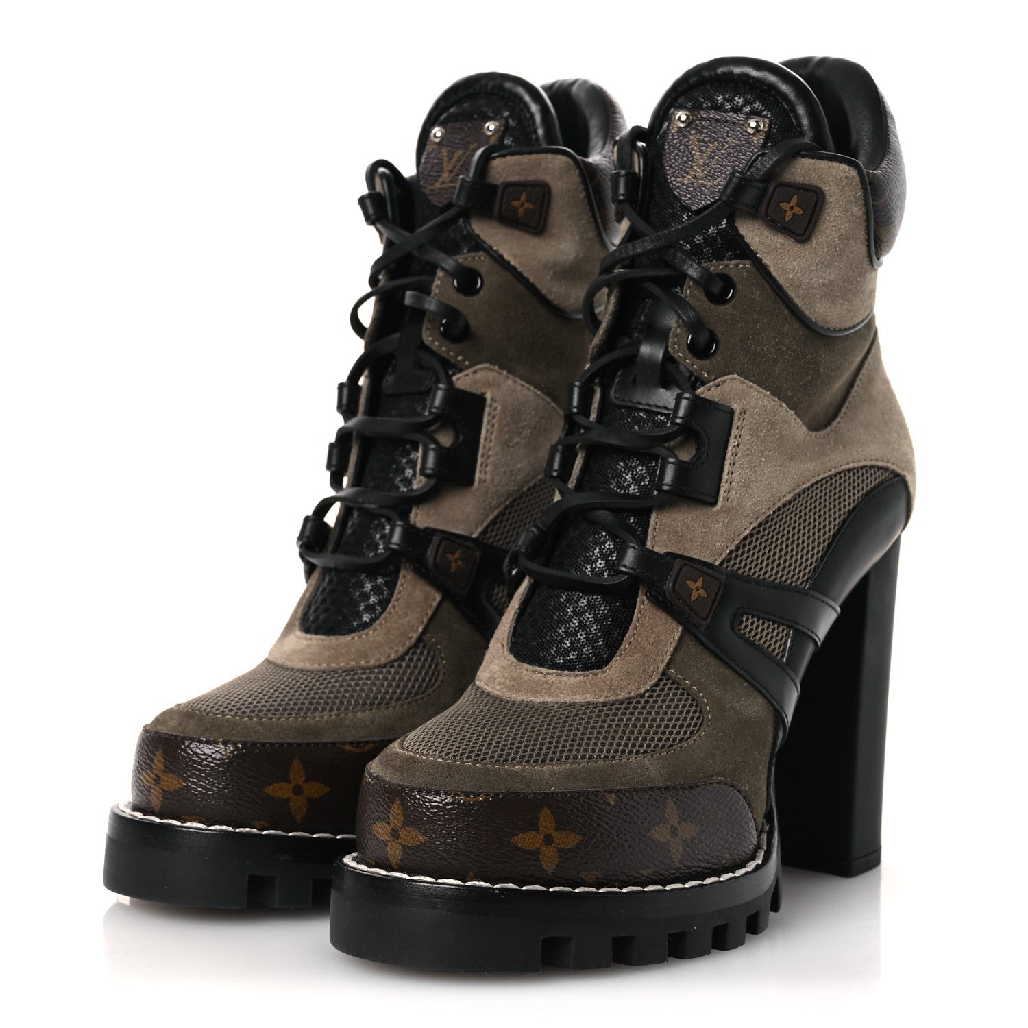 Louis Vuitton Suede Calfskin Monogram Star Trail Ankle Boots 38 Khaki