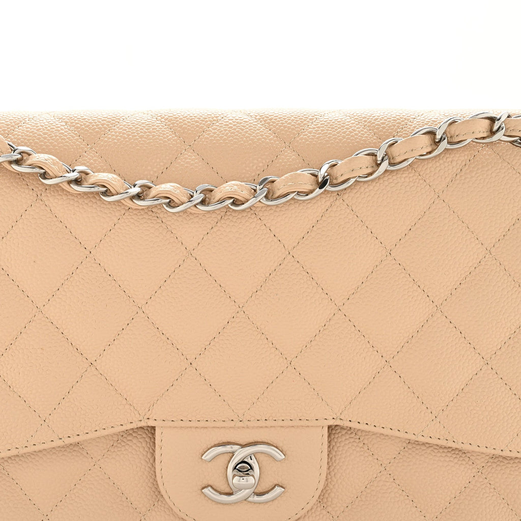 Chanel Caviar Quilted Jumbo Double Flap Beige Clair