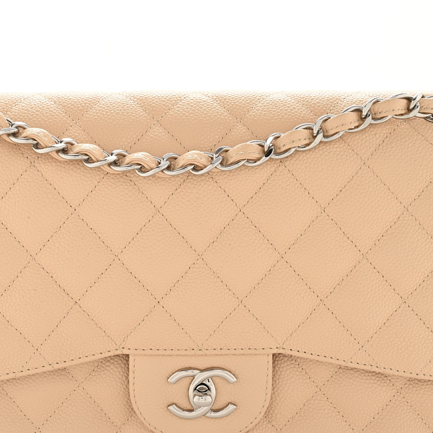 Chanel Caviar Quilted Jumbo Double Flap Beige Clair