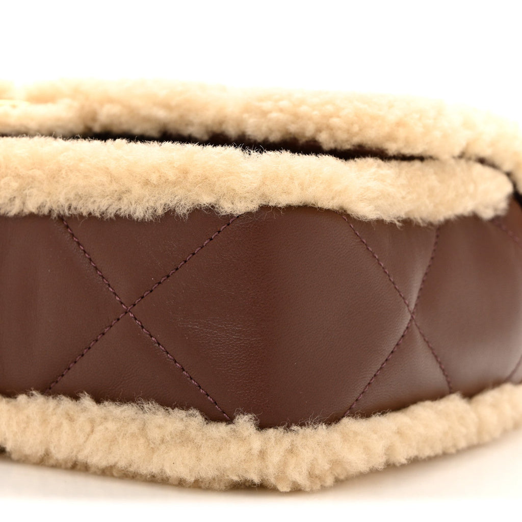 Chanel Shearling Lambskin Quilted Furry Coco Flap Dark Brown Beige
