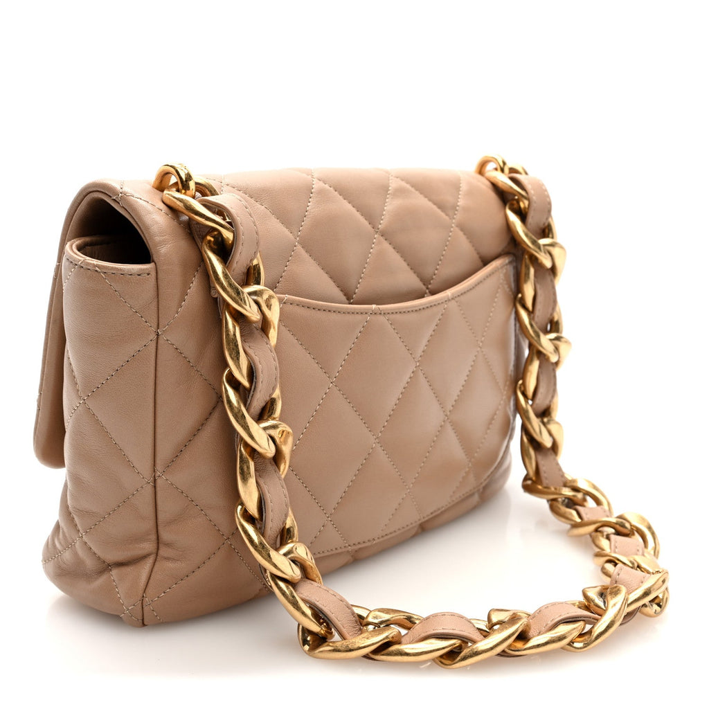 Chanel Lambskin Quilted Large CC Funky Town Flap Beige