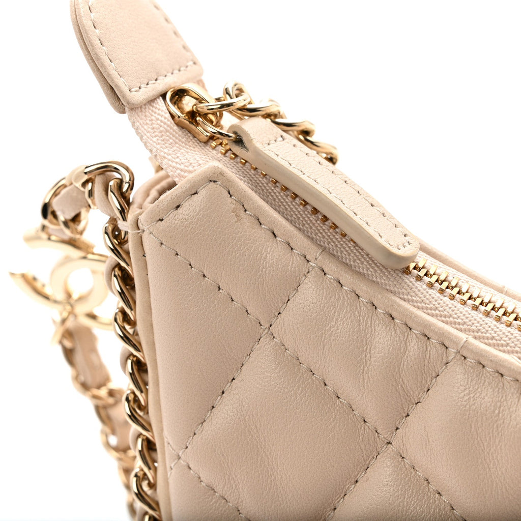 Chanel Lambskin Quilted Small Hobo Bag Light Beige