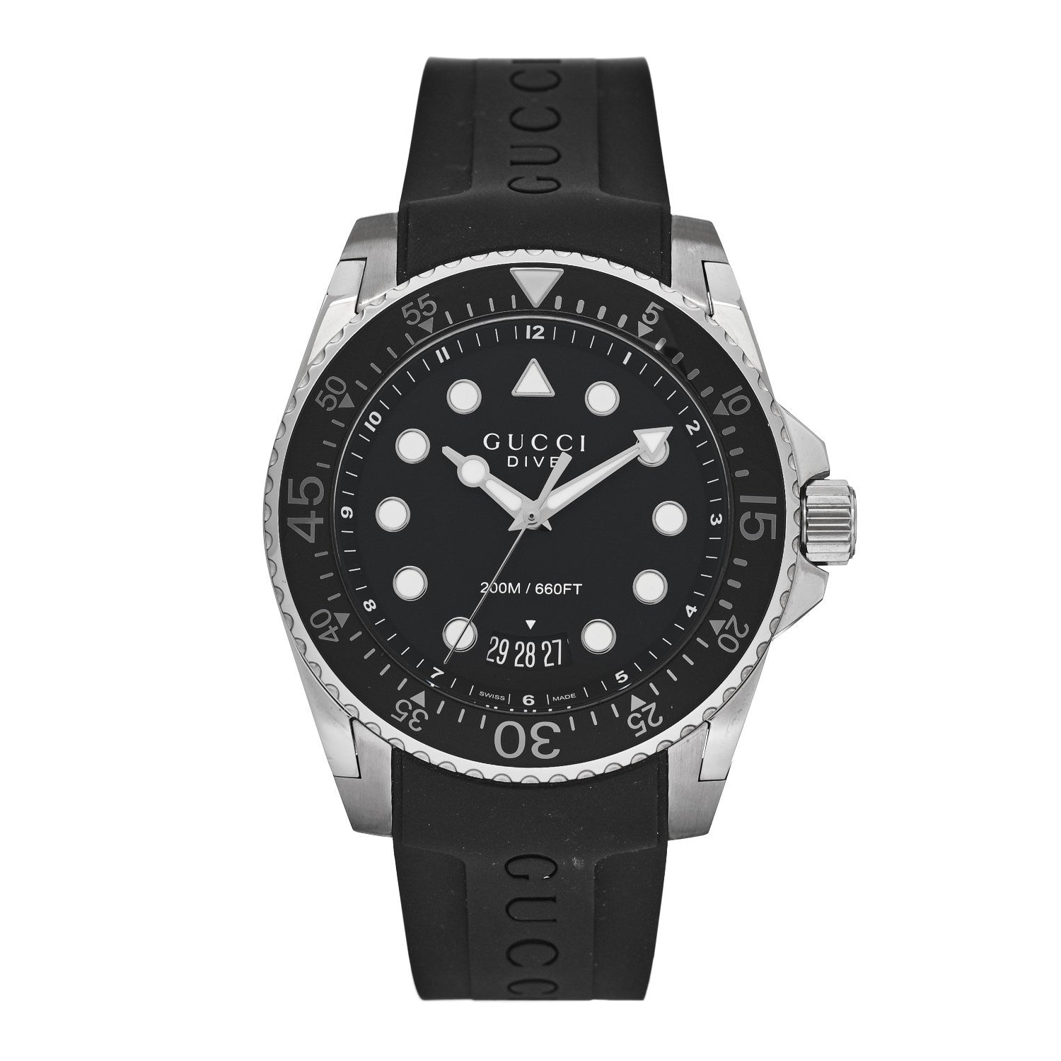 Gucci Stainless Steel Rubber 45mm Dive Quartz Watch Black