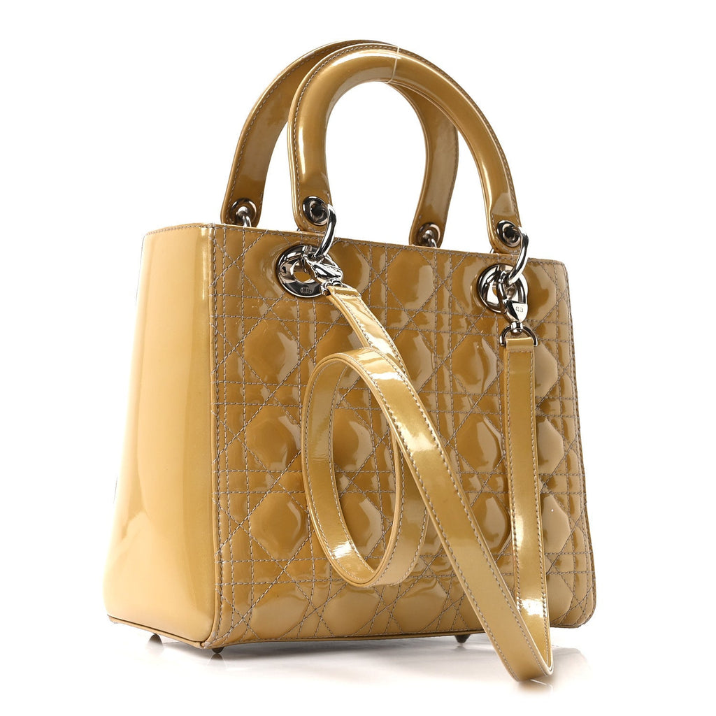 Christian Dior Patent Cannage Medium Lady Dior Beige