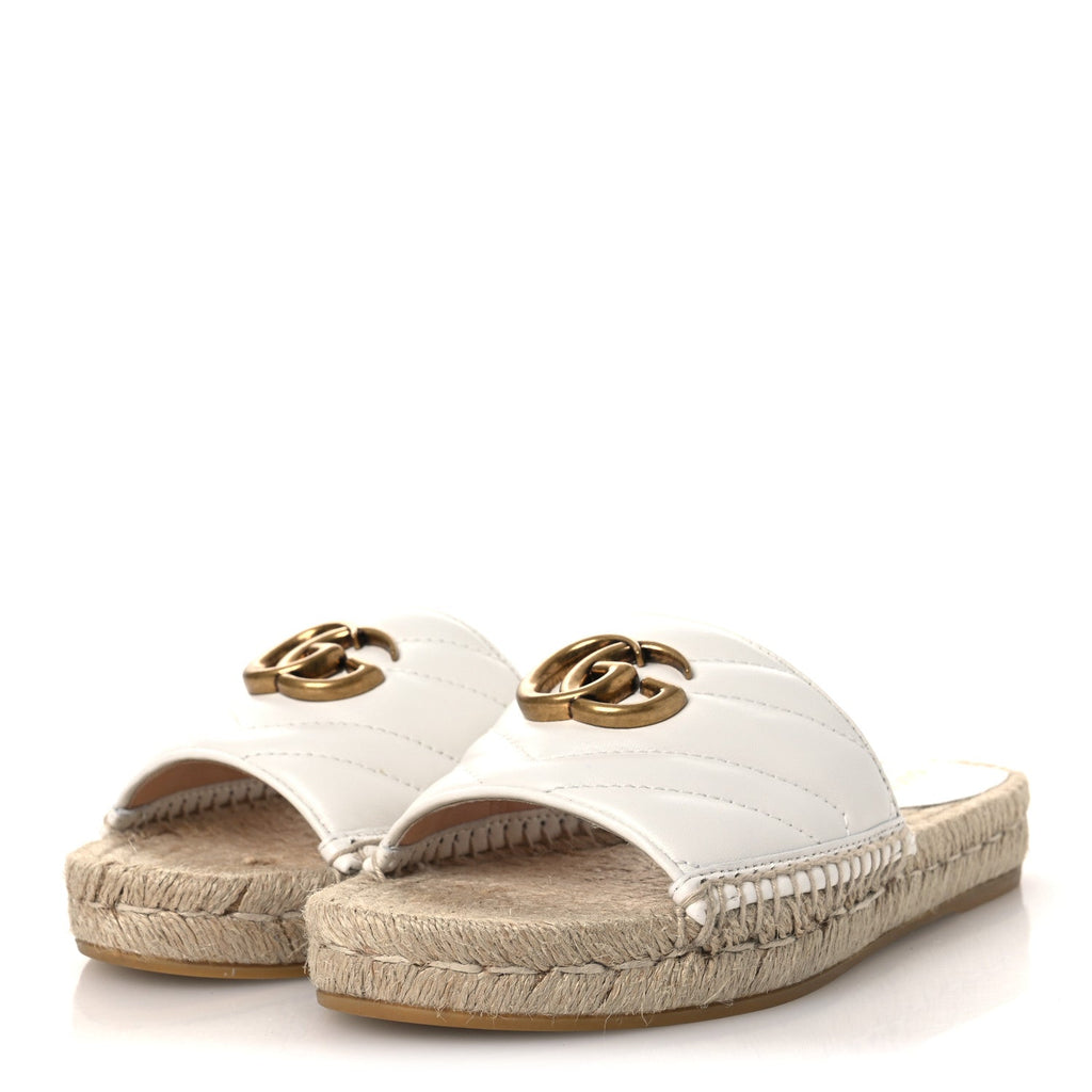 Gucci Nappa Matelasse GG Marmont Espadrille Slide Sandals 35 Great White