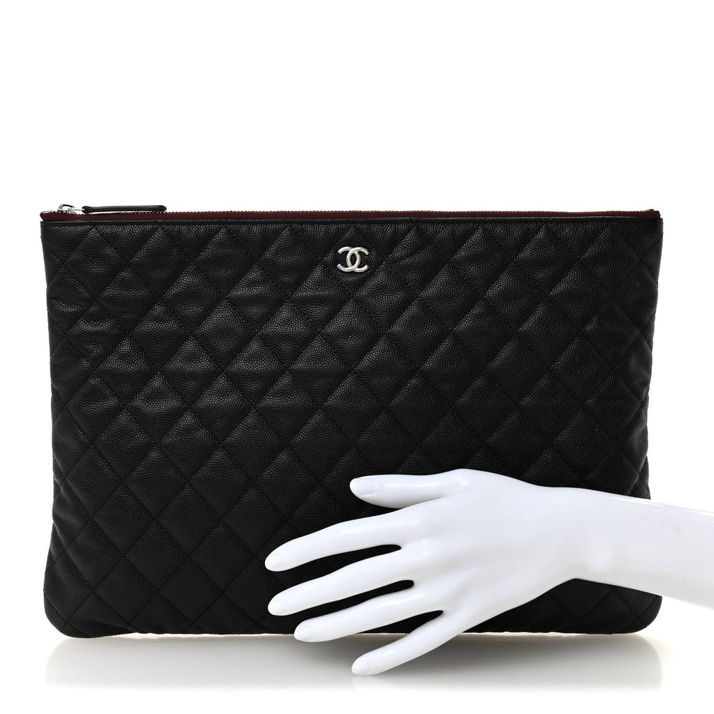 Caviar Quilted Large Cosmetic Case Black