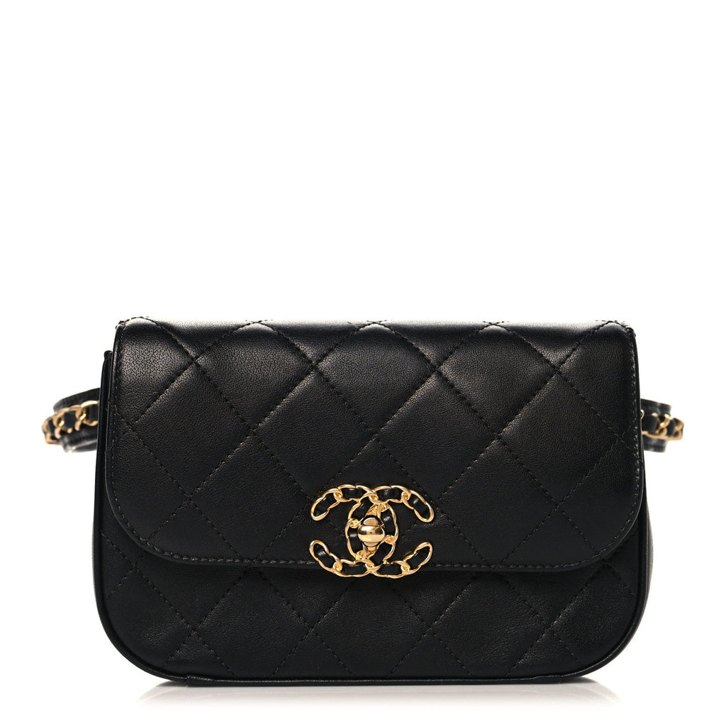 Chanel Lambskin Quilted Chain Infinity Waist Belt Bag Black