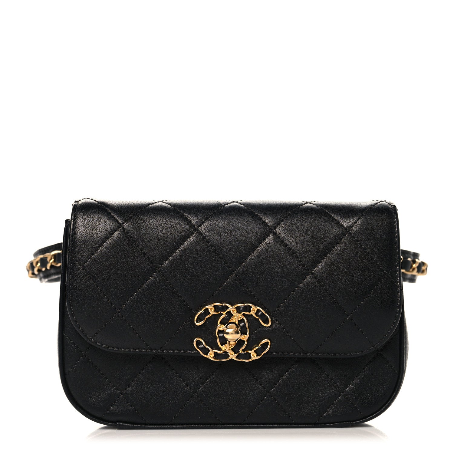 Chanel Lambskin Quilted Chain Infinity Waist Belt Bag Black