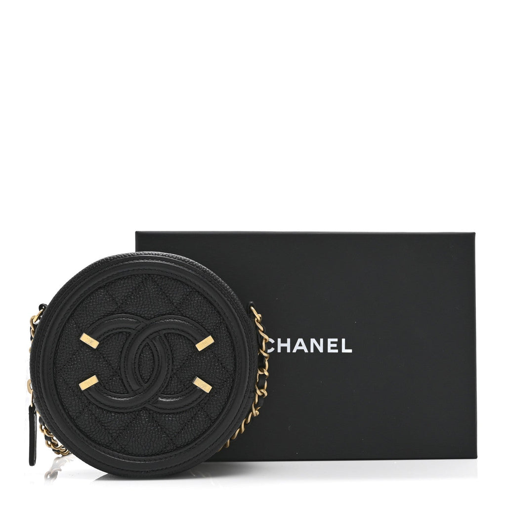 Chanel Caviar Quilted Round Filigree Crossbody Black