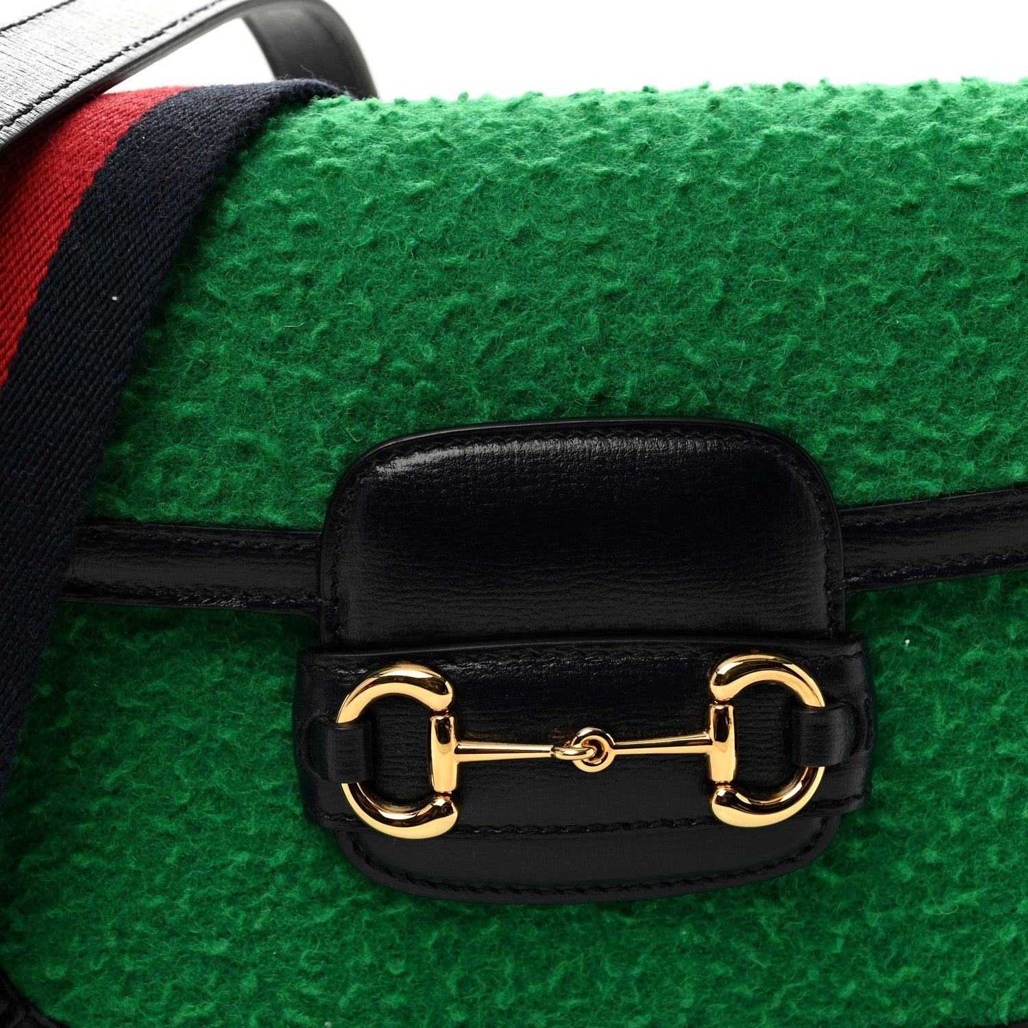 Gucci Casy Wool Azalea Calfskin Mini Horsebit 1955 Shoulder Bag Deep Emerald Blue
