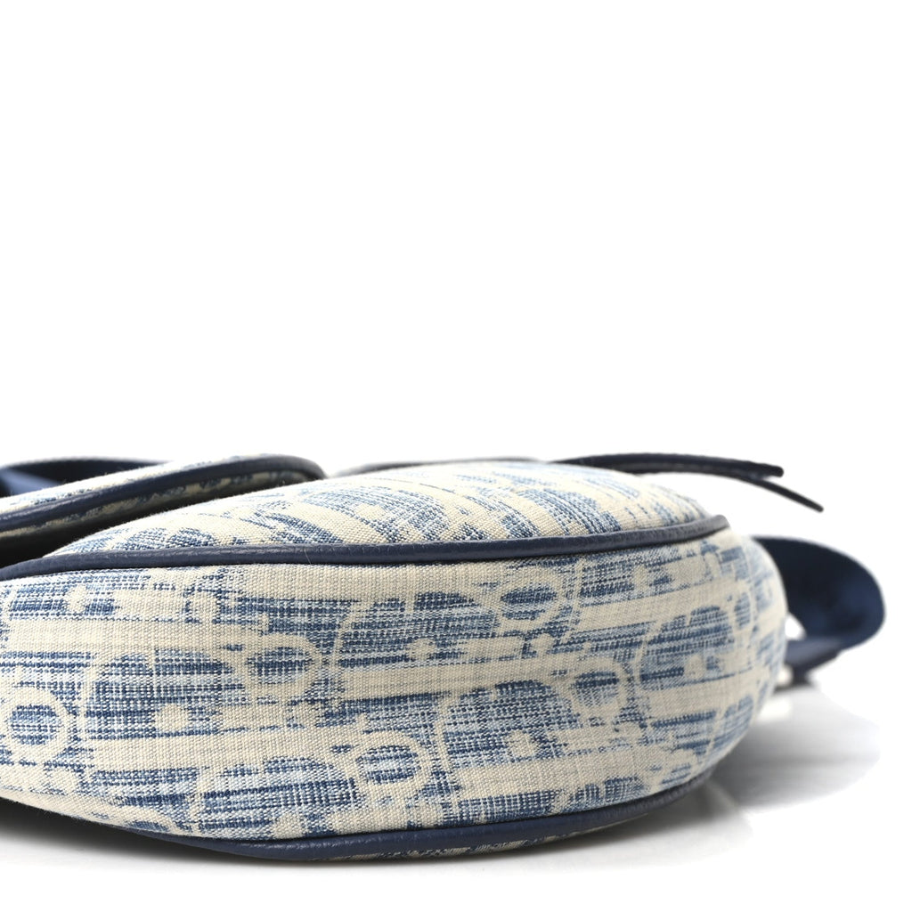 Christian Dior Denim Jacquard Oblique Kasuri Mens Saddle Bag Kasuri Blue White