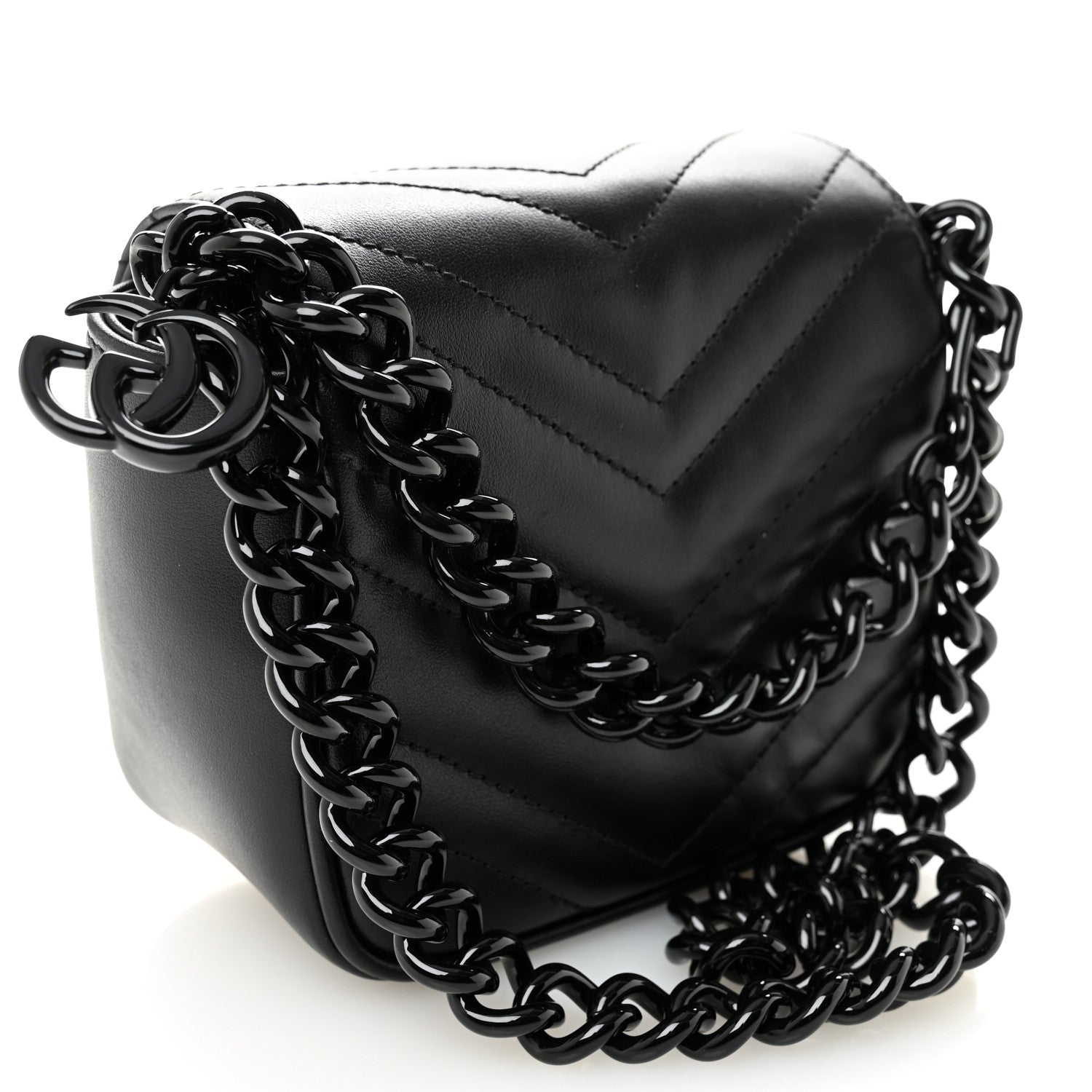 Gucci Calfskin Matelasse Monochrome GG Marmont Chain Mini Belt Bag Black