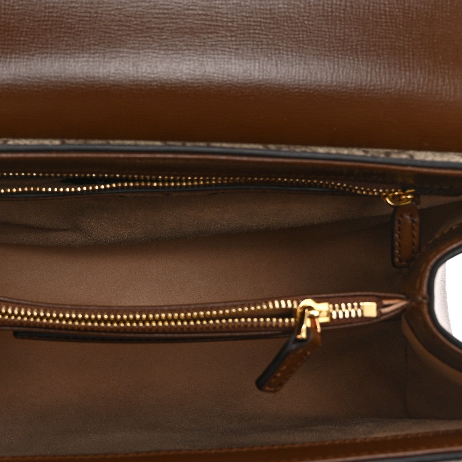 Gucci GG Supreme Monogram Calfskin Medium Horsebit 1955 Top Handle Bag Beige Ebony Brown Sugar