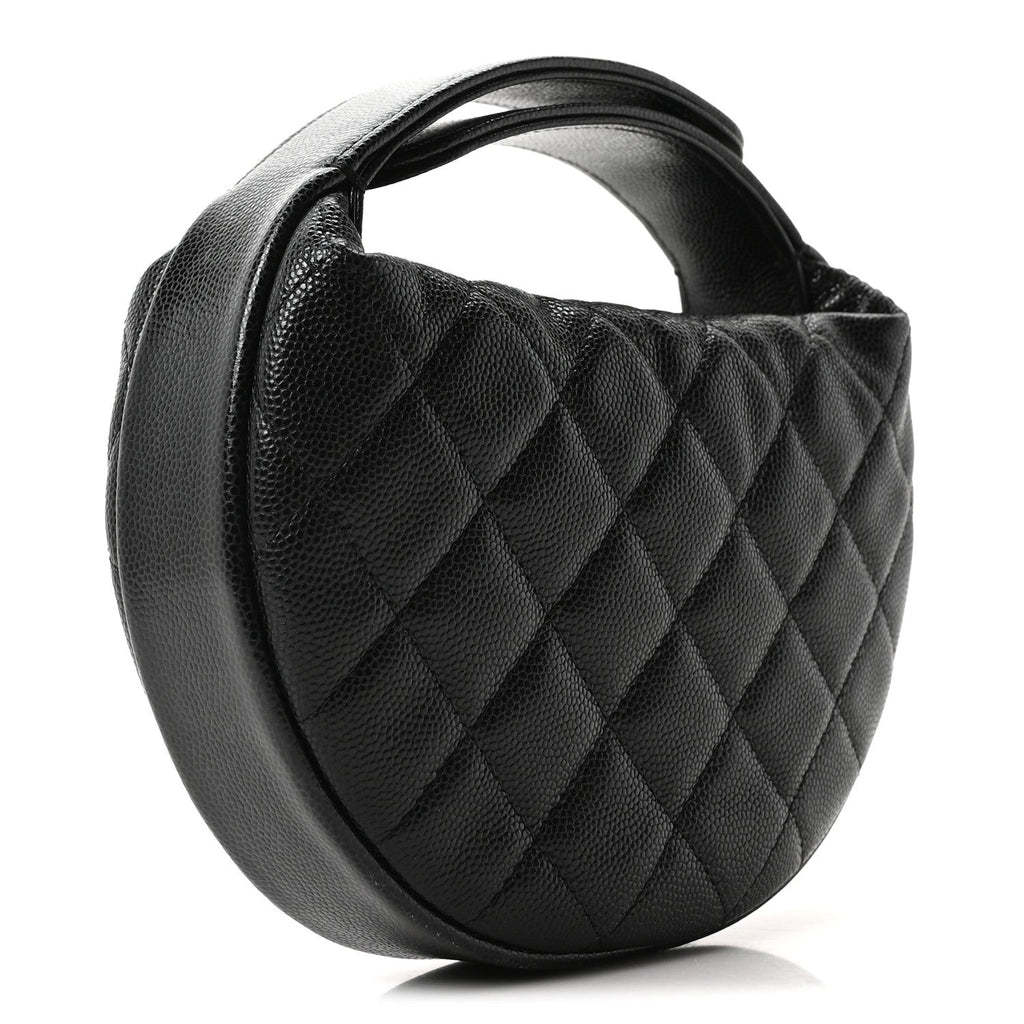Chanel Caviar Quilted Polly Pocket Pouch Hobo Black