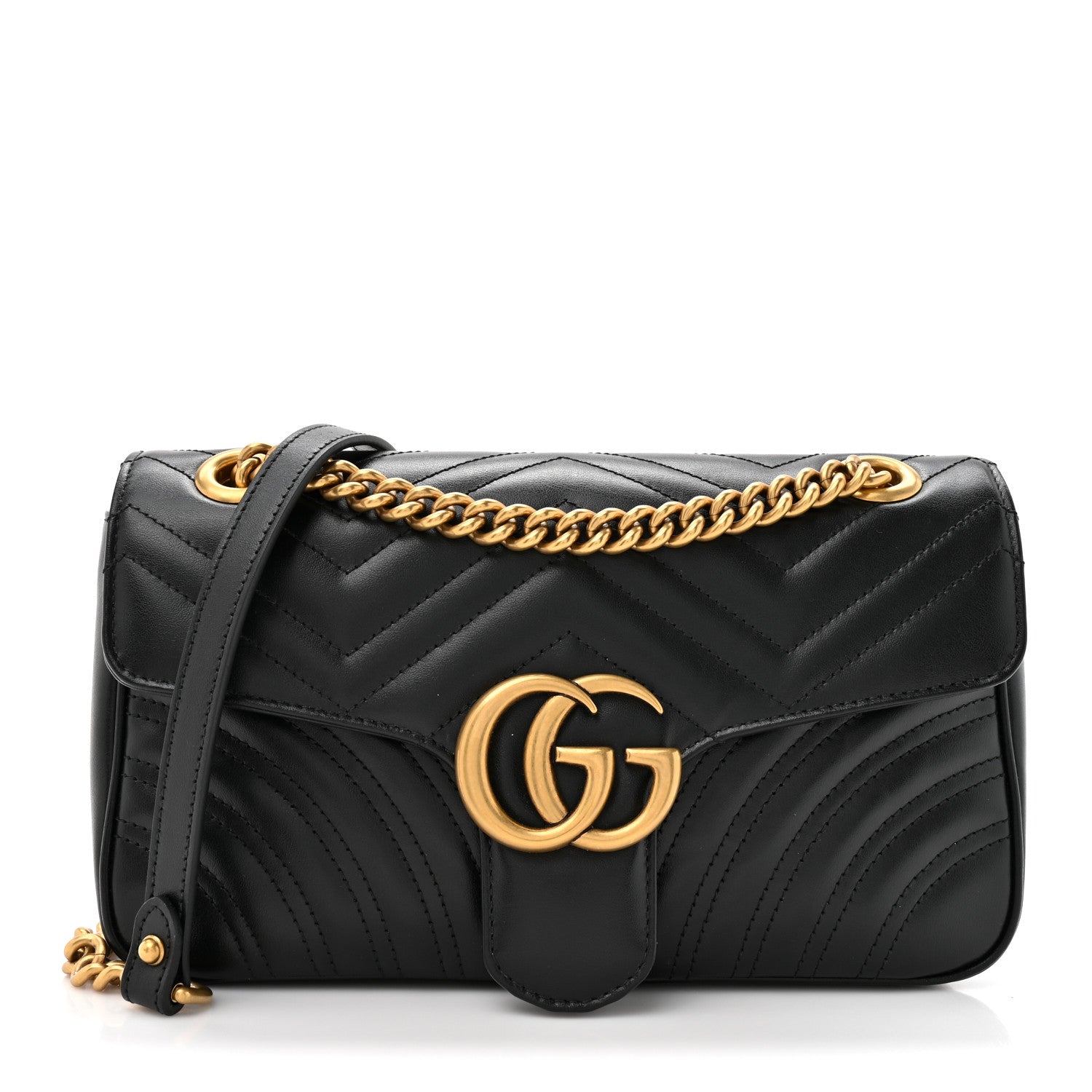 Gucci Calfskin Matelasse Small GG Marmont Shoulder Bag Black