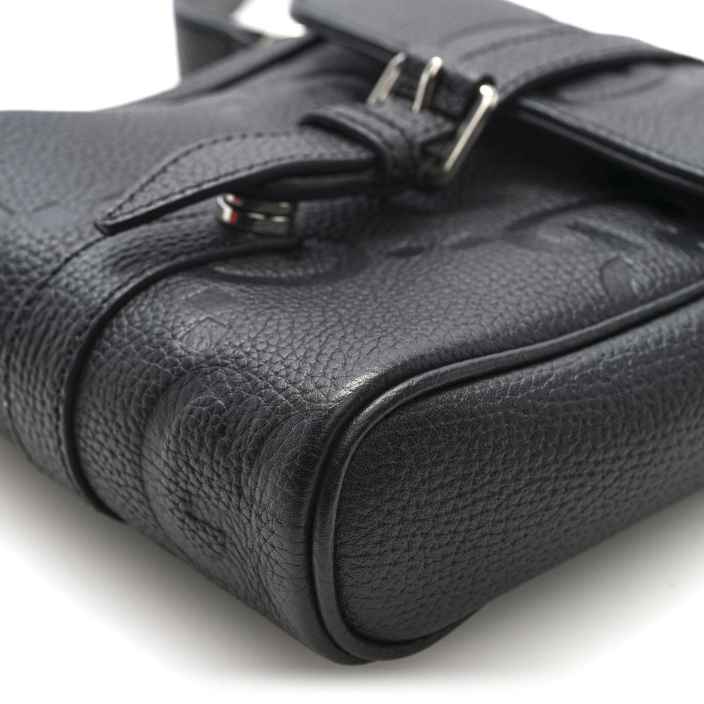 Gucci Piuma Calfskin Jumbo GG Embossed Small Messenger Bag Black
