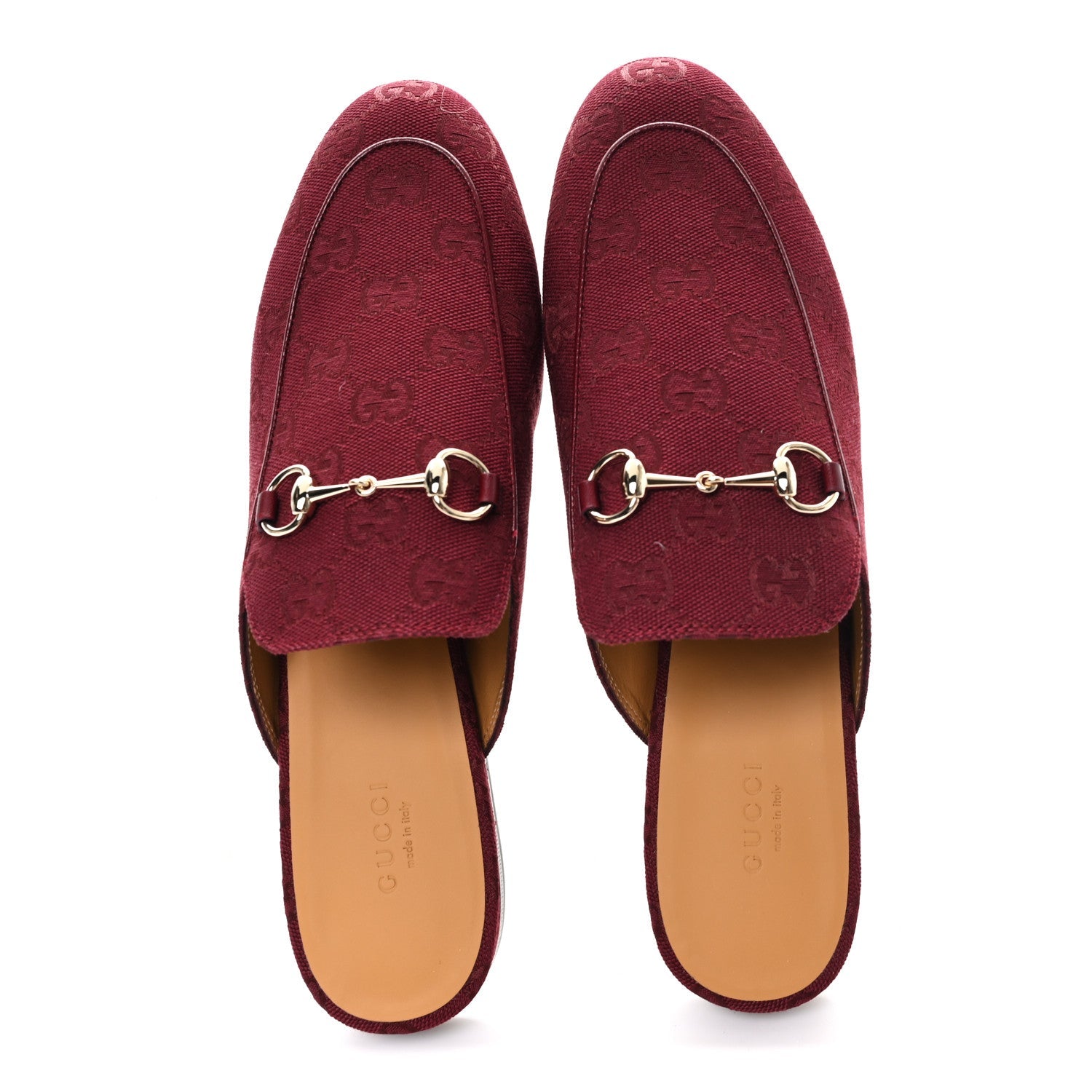 Gucci New Canvas GG Monogram Malaga Kid Womens Princetown Slippers 40 Rosso Ancora