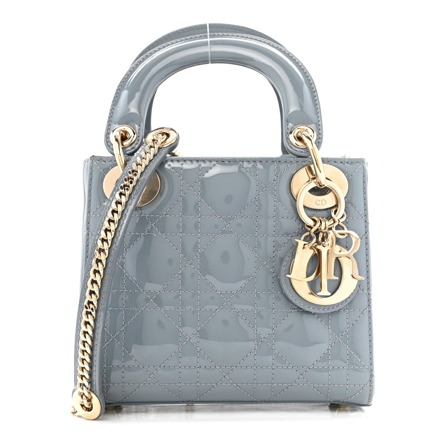 Christian Dior Patent Cannage Mini Lady Dior Grey Stone