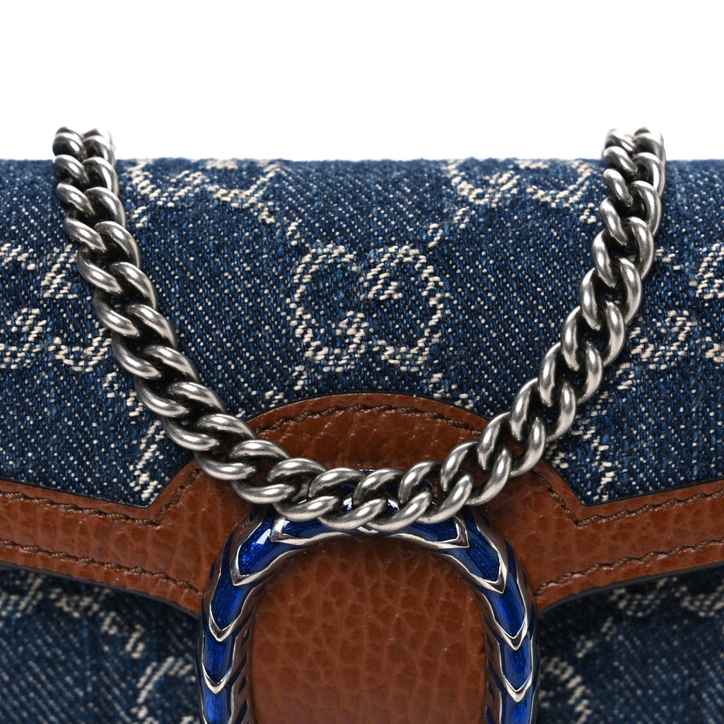 Gucci New Denim GG Monogram Dollar Calfskin Enamel Super Mini Dionysus Shoulder Bag Blue Tea Cuir Epilog Electric Blue