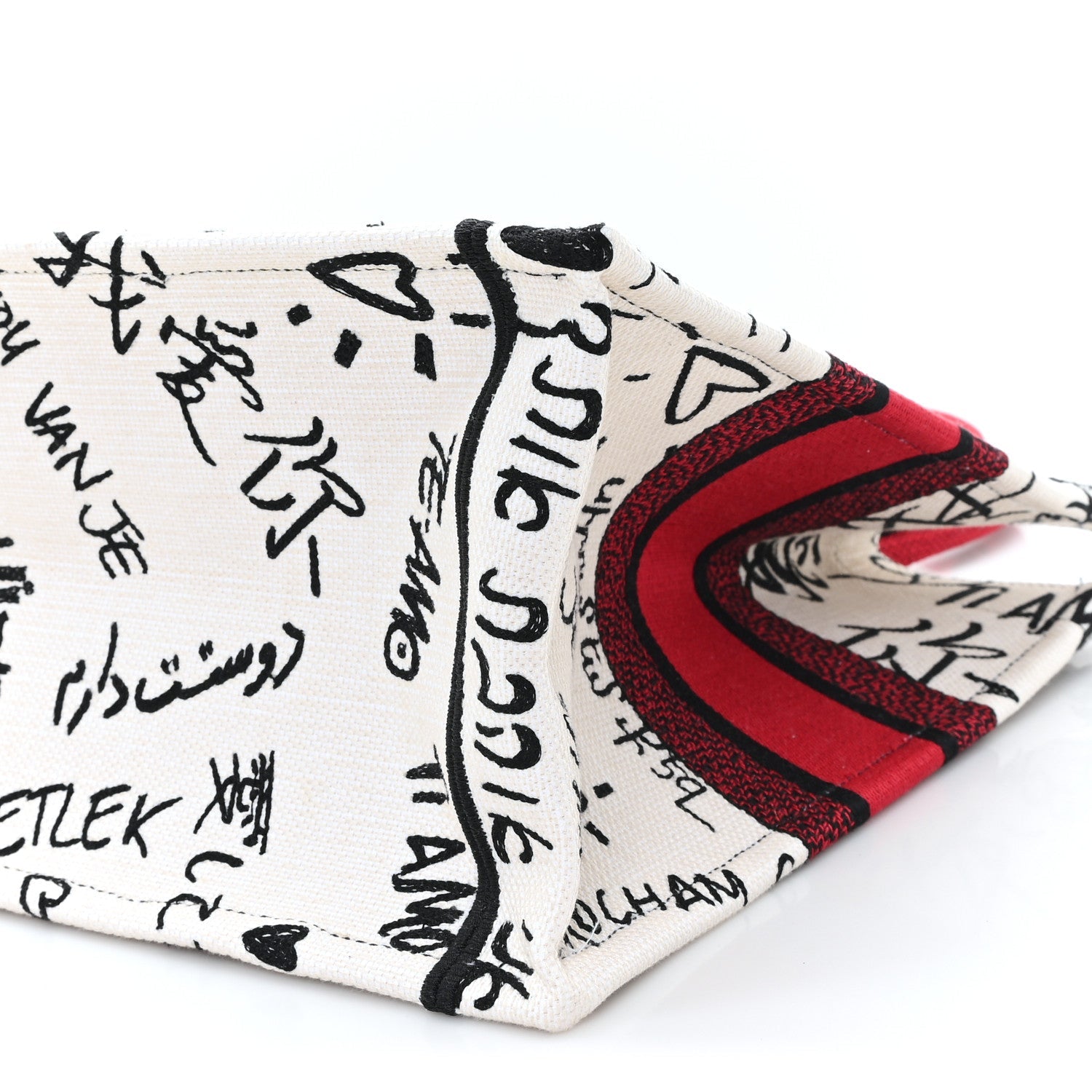 Christian Dior Canvas Embroidered Medium Dioramour Graffiti Book Tote Latte Multicolor