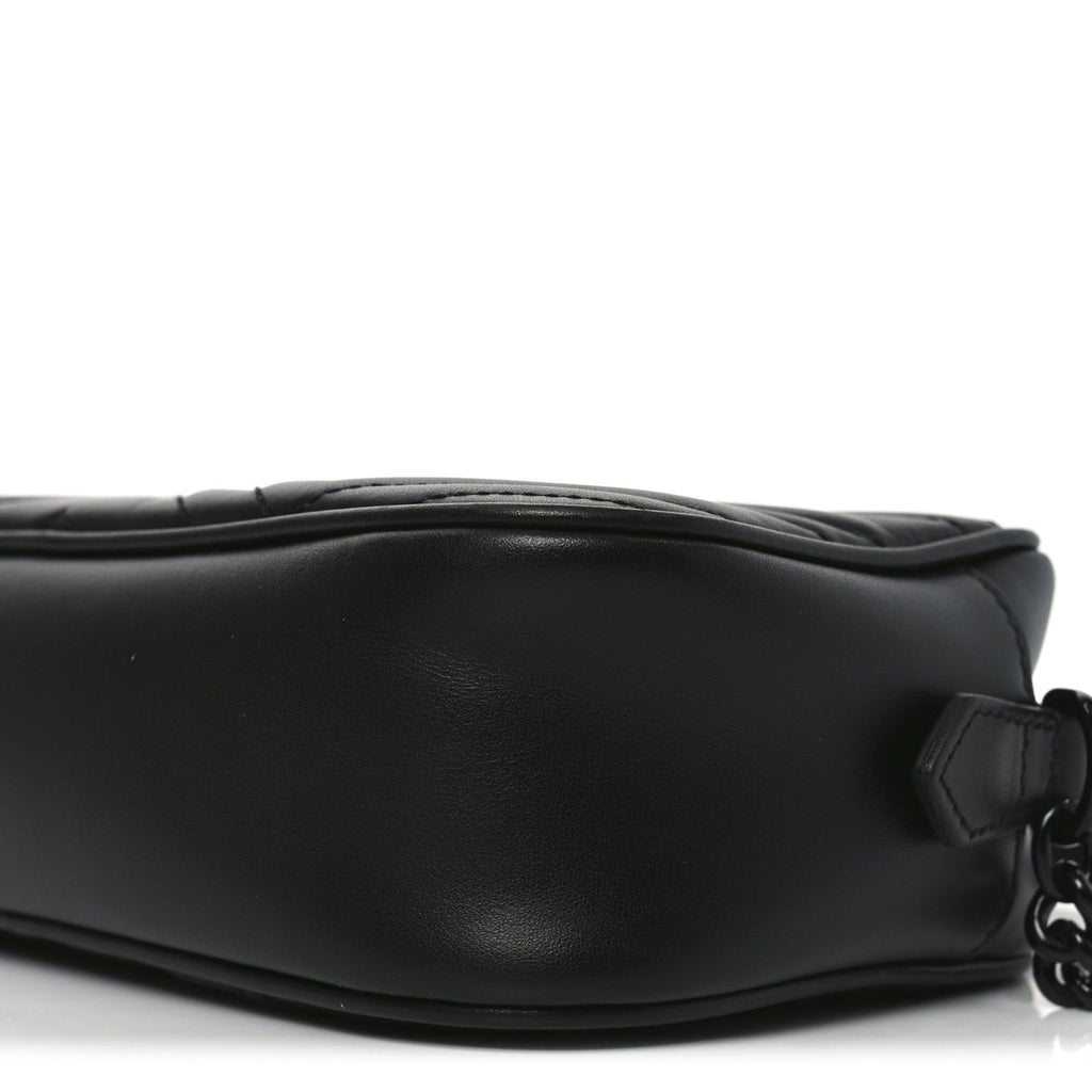 Gucci Calfskin Matelasse Monochrome Small GG Marmont Chain Shoulder Bag Black