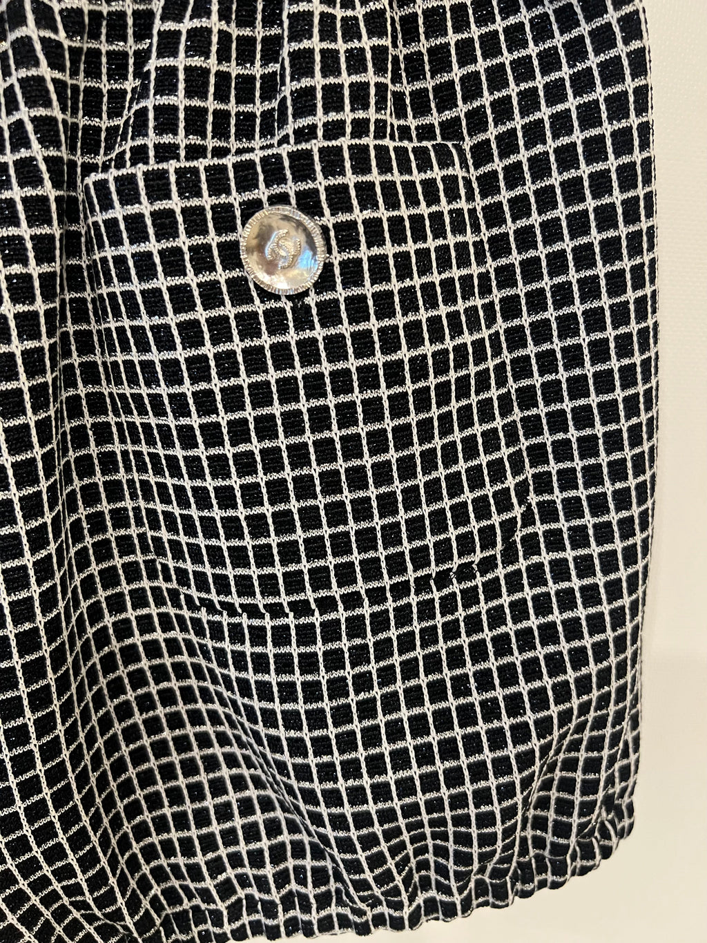 Chanel Black and White Checkered Micro Shorts with Silver Metallic Details and Silver CC Logo Buttons Size FR 36 (UK 8)