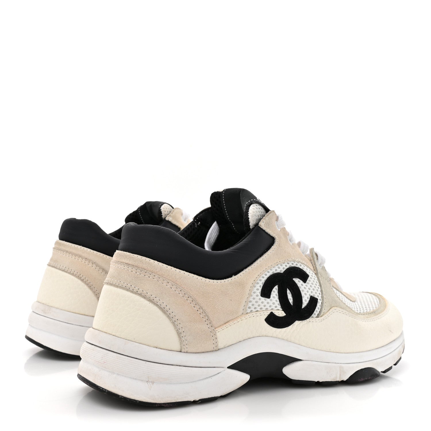 Mesh Suede Calfskin Grained Calfskin Womens CC Sneakers 41 White Black