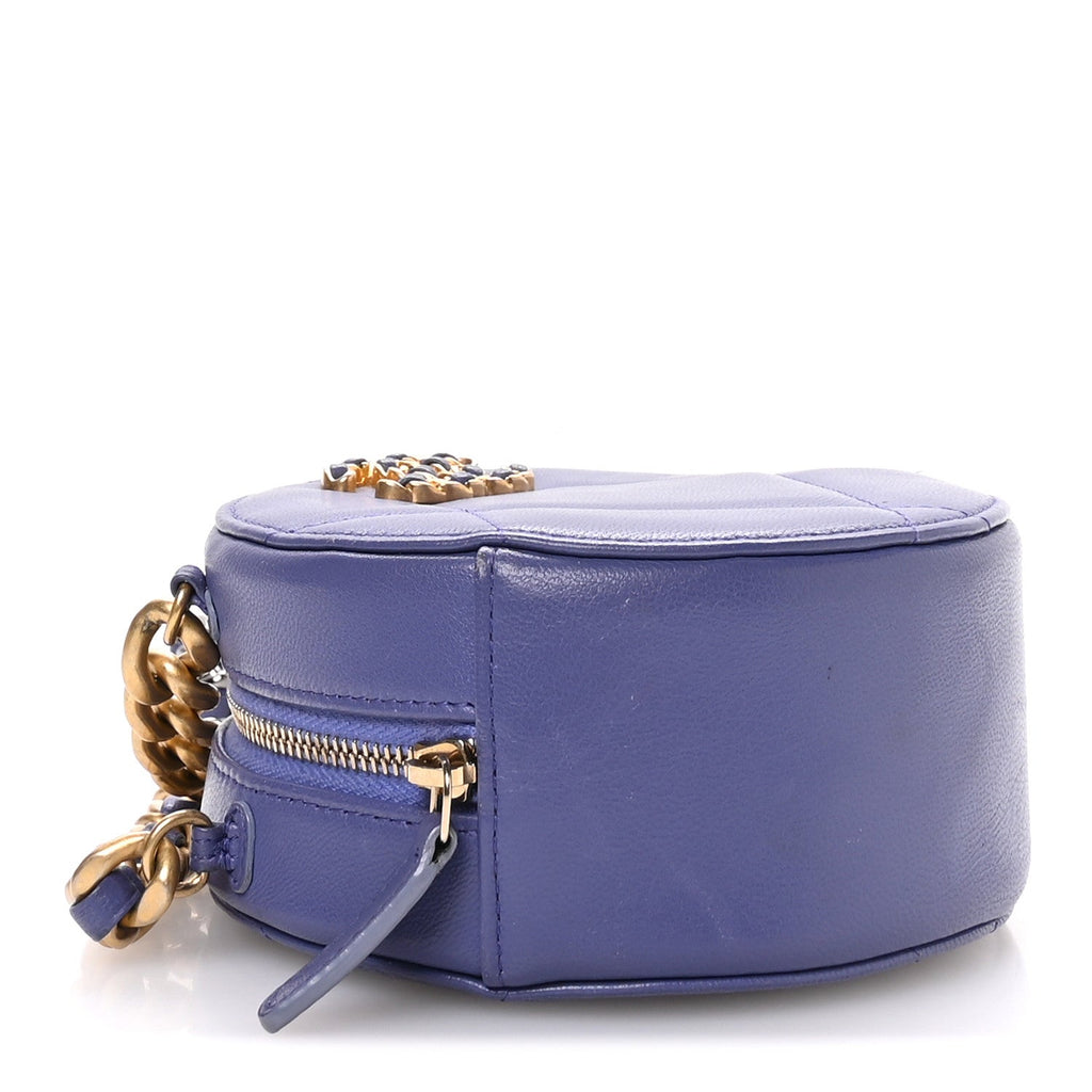 Chanel Lambskin Quilted Chanel 19 Round Clutch With Chain Purple