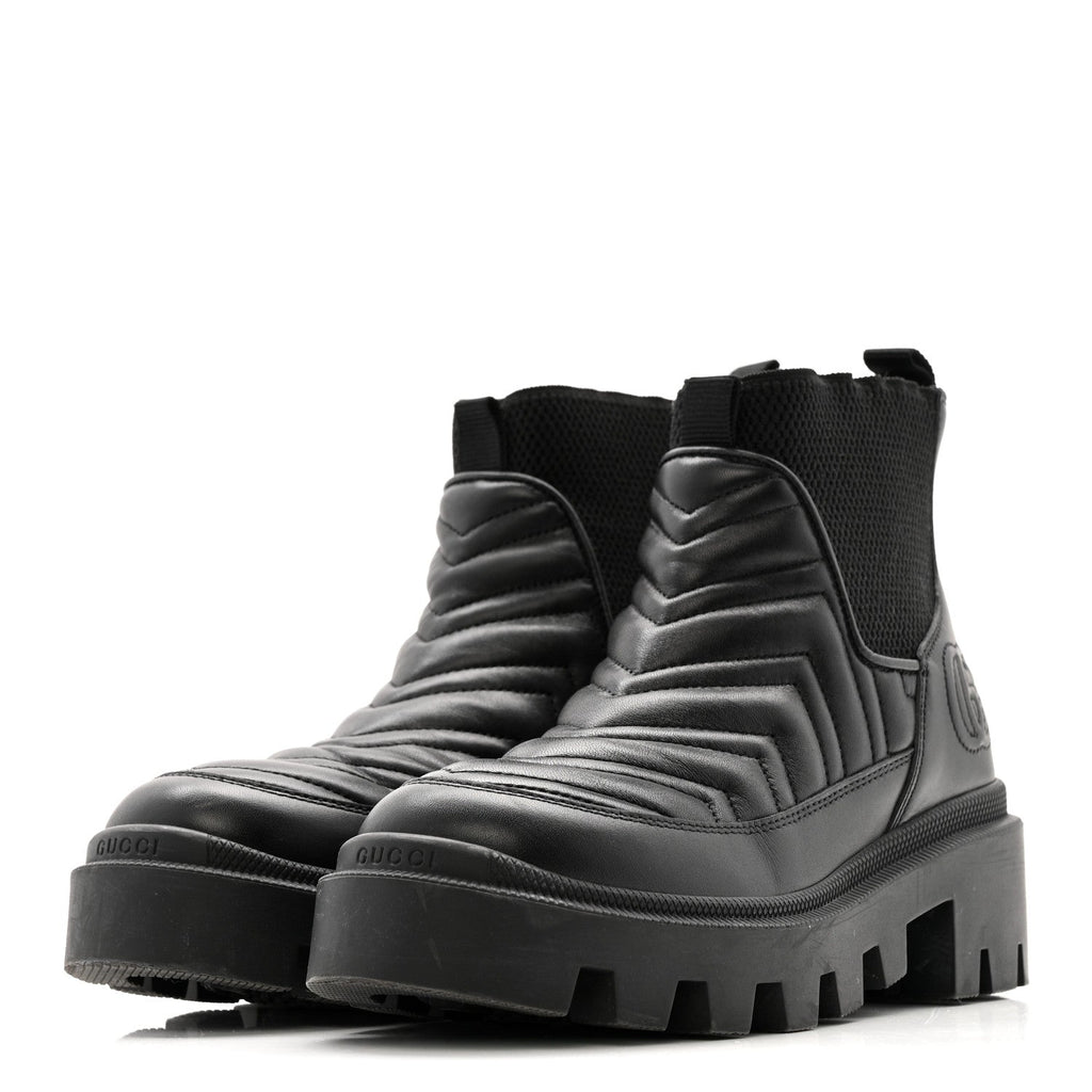 Gucci Calfskin Nappa Matelasse Frances Chelsea Boots 35.5 Black