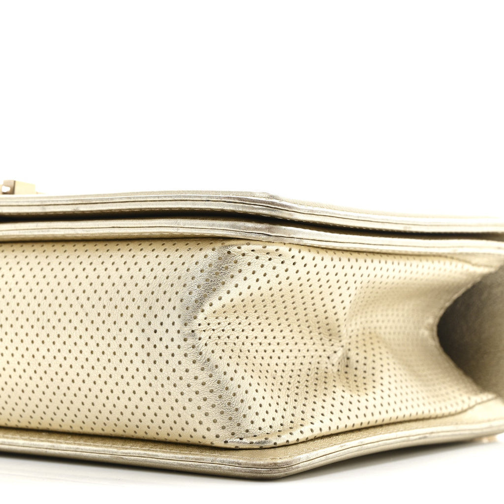 Chanel Lambskin Perforated Quilted New Medium Boy Flap Gold