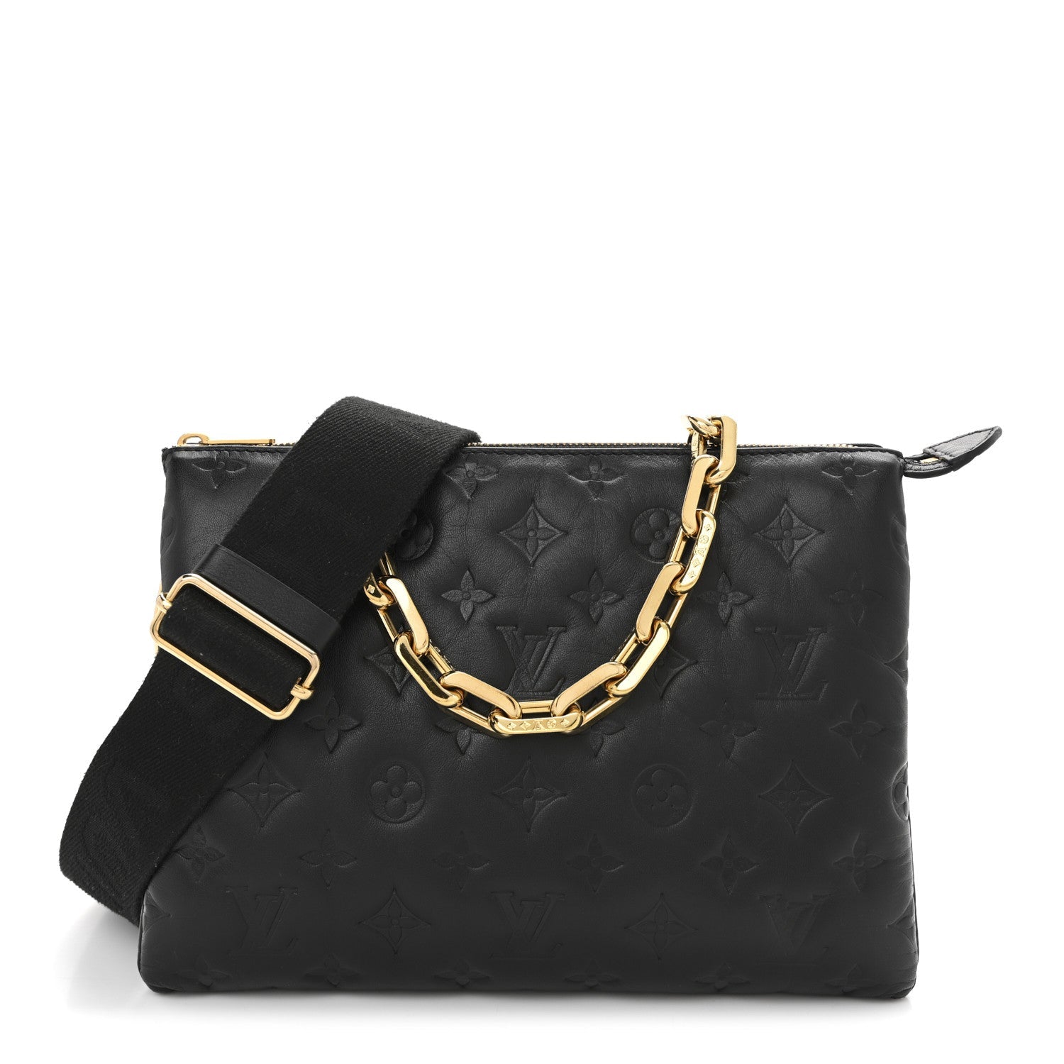 Louis Vuitton Lambskin Embossed Monogram Coussin PM Black