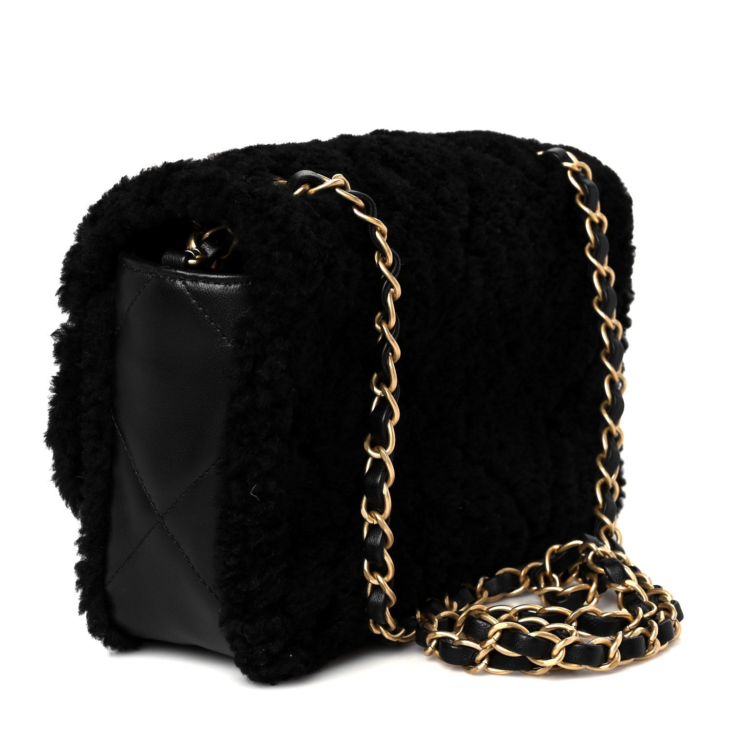 Chanel Shearling Lambskin Quilted Furry Coco Flap Black