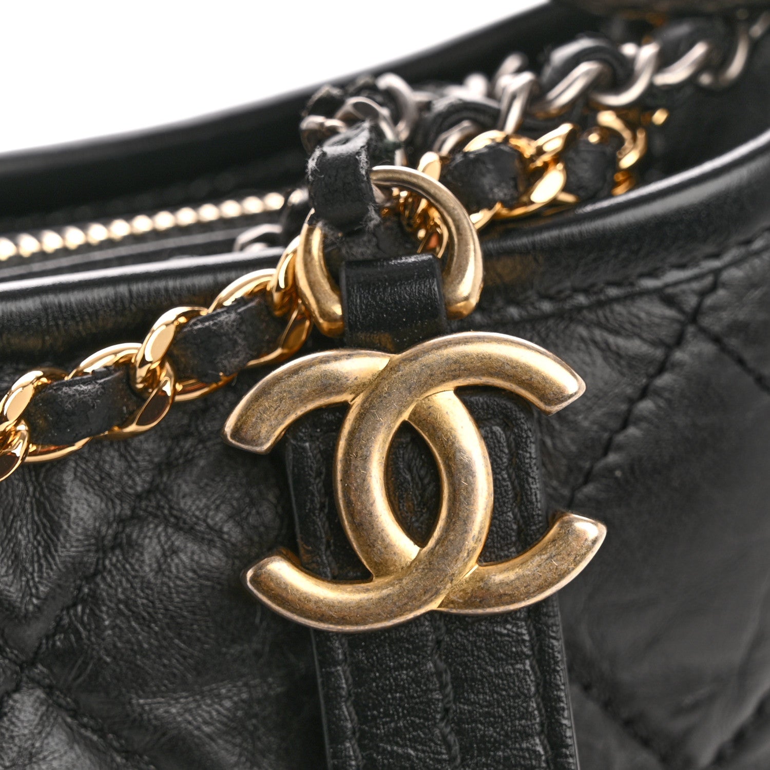 Chanel Aged Calfskin Quilted Small Gabrielle Hobo Black