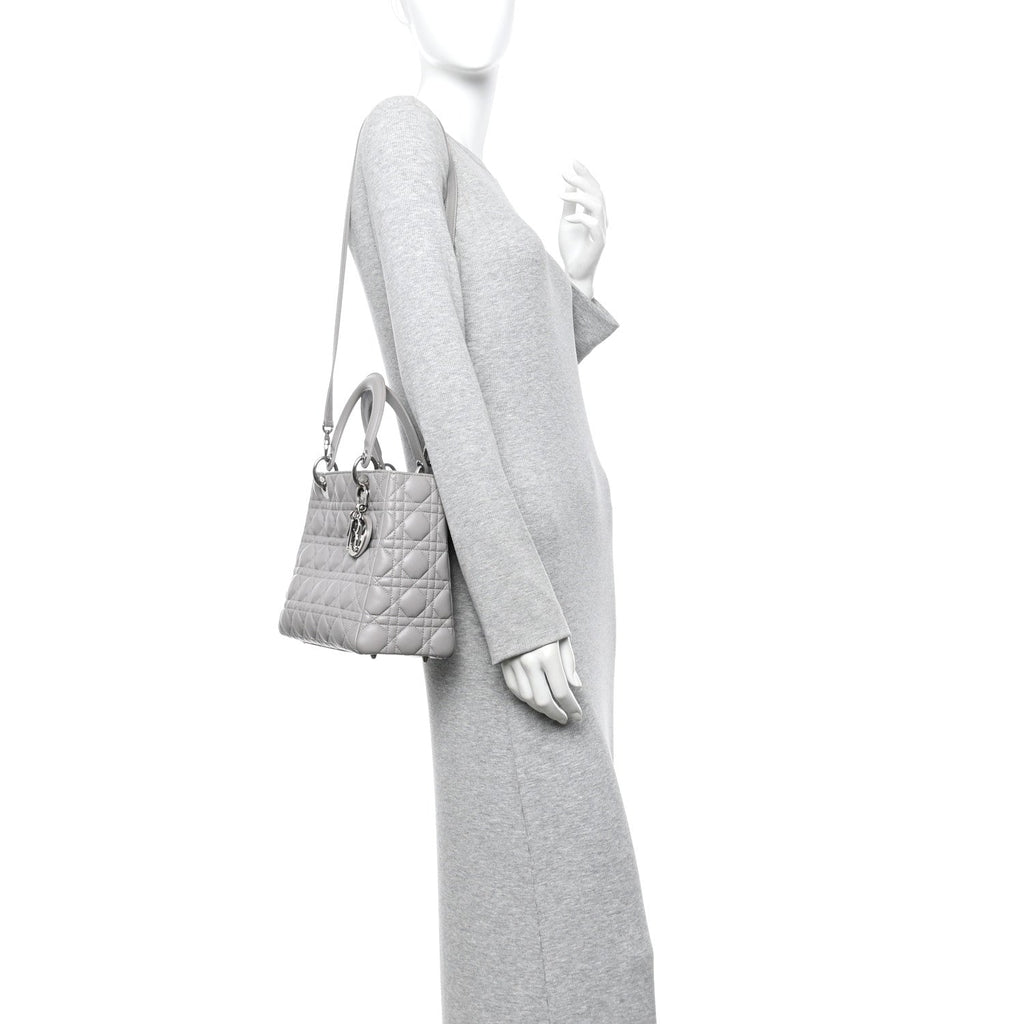 Christian Dior Lambskin Cannage Medium Lady Dior Grey