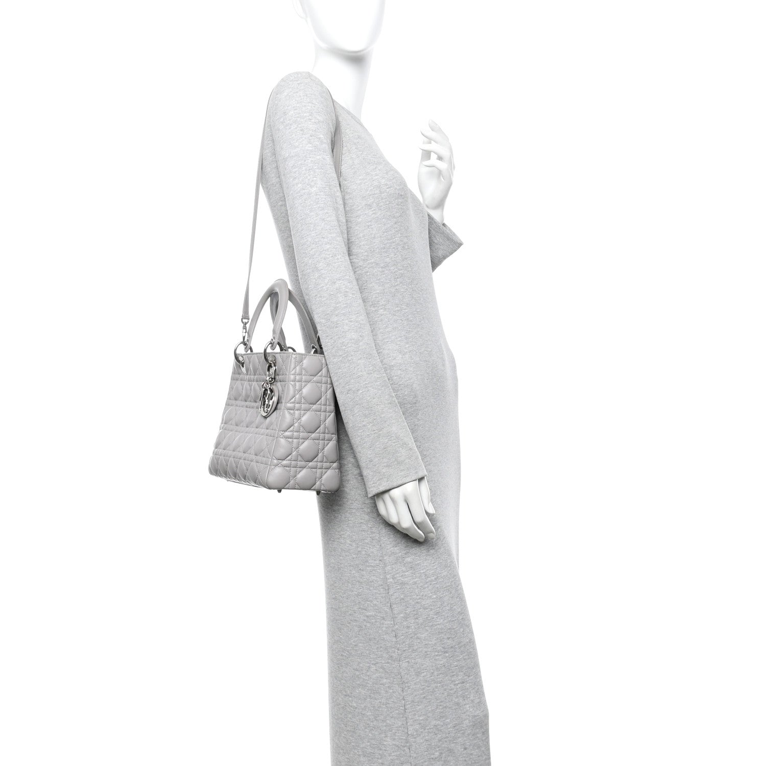 Christian Dior Lambskin Cannage Medium Lady Dior Grey