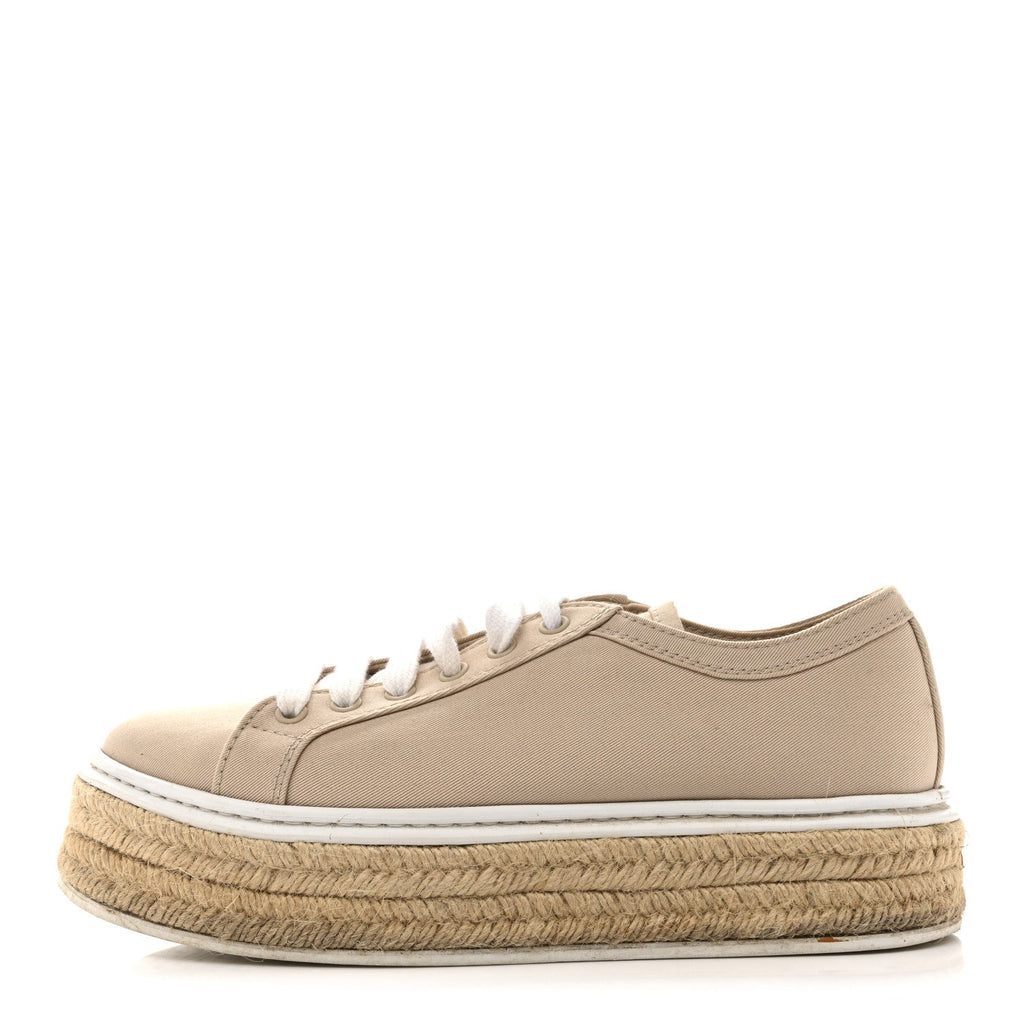 Prada Canvas Gabardine Espadrille 45mm Platform Sneakers 37.5 Corda