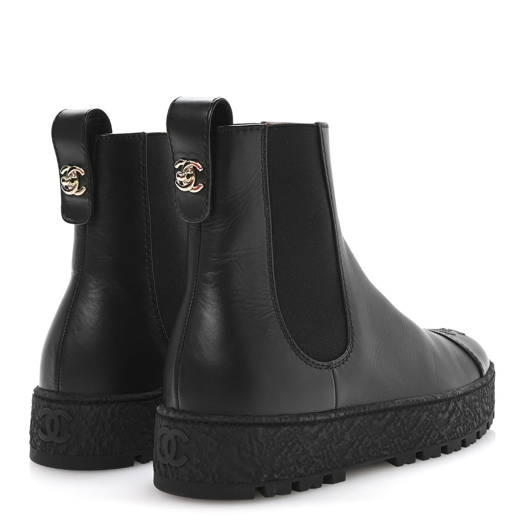 Calfskin Cap Toe CC Ankle Boots 37 Black