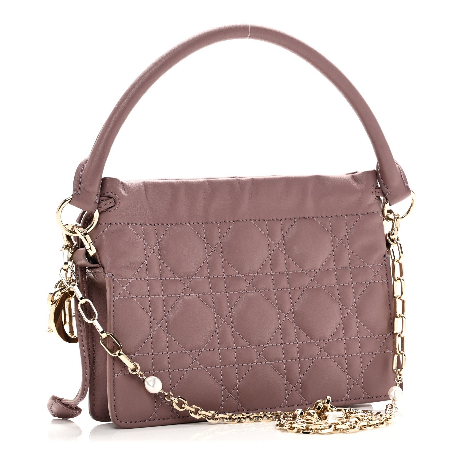 Christian Dior Lambskin Cannage Milly Mini Drawstring Bag Pink Peony