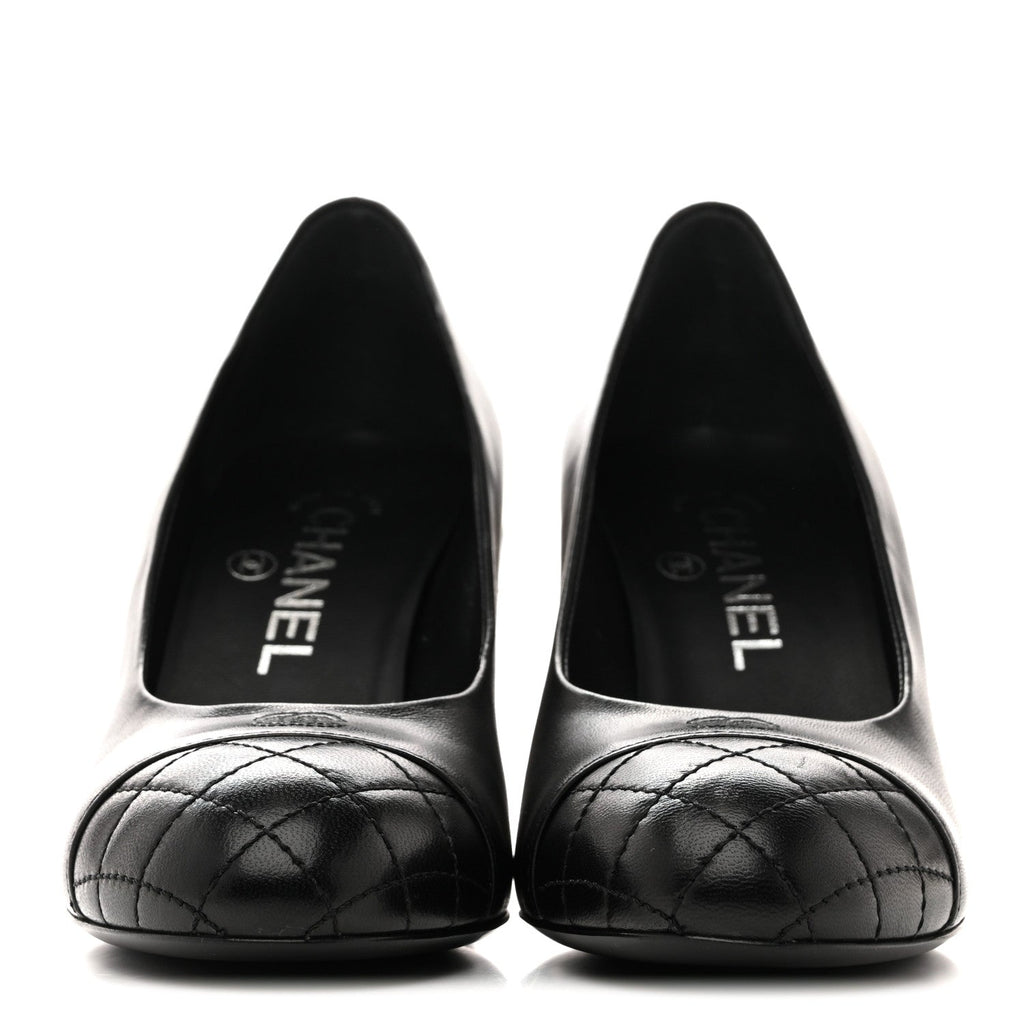 Lambskin Pearl Cap Toe Pumps 35 Black